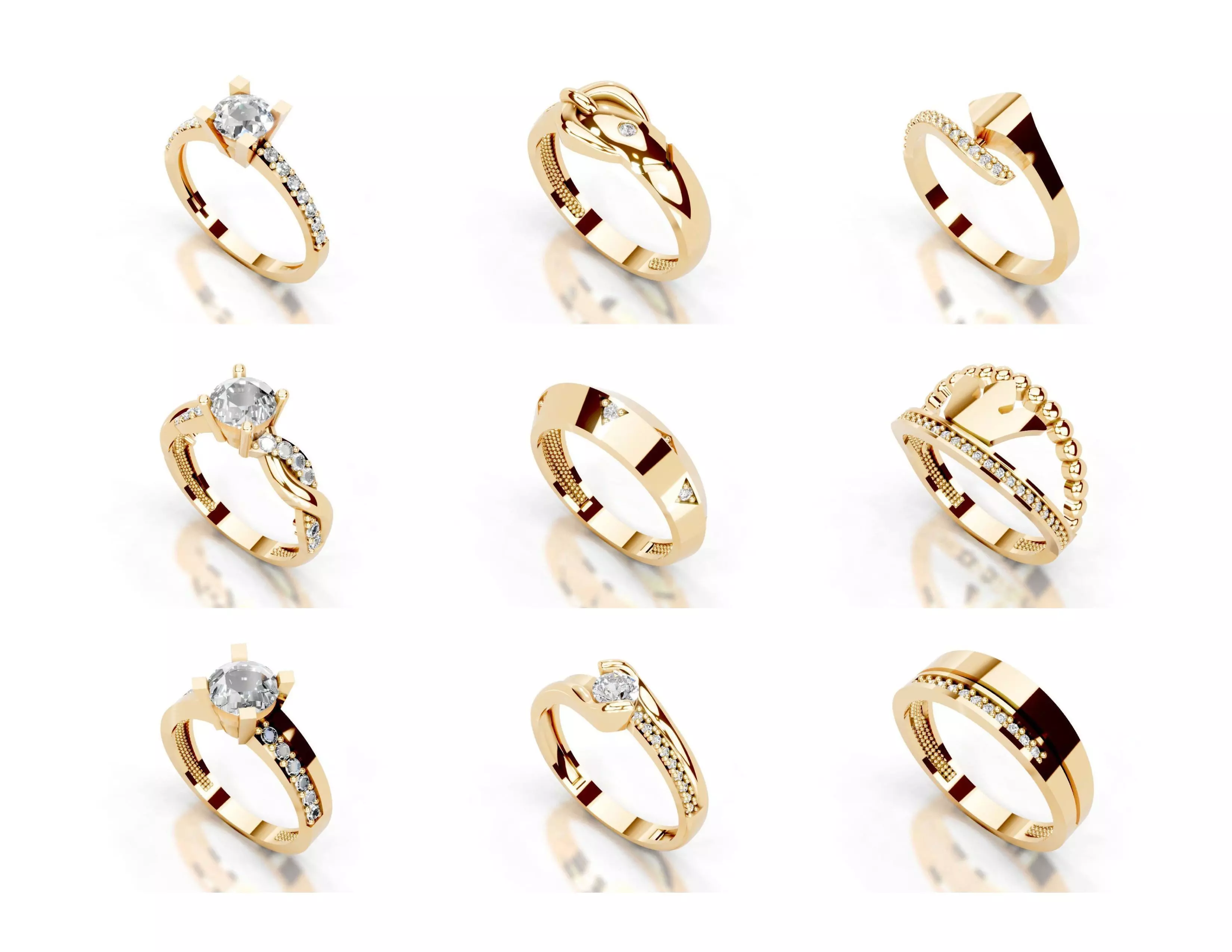 3D Printable Diamond Ring Models STL 3DM File 3D print model 3D print model_0