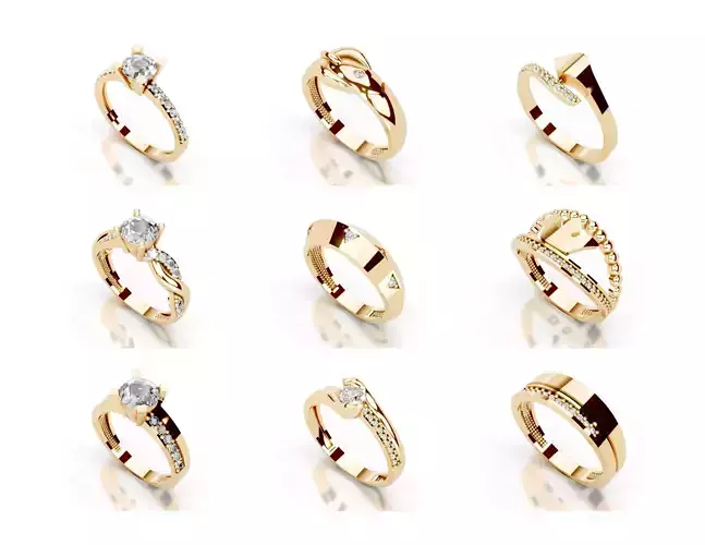 3D Printable Diamond Ring Models STL 3DM File 3D print model