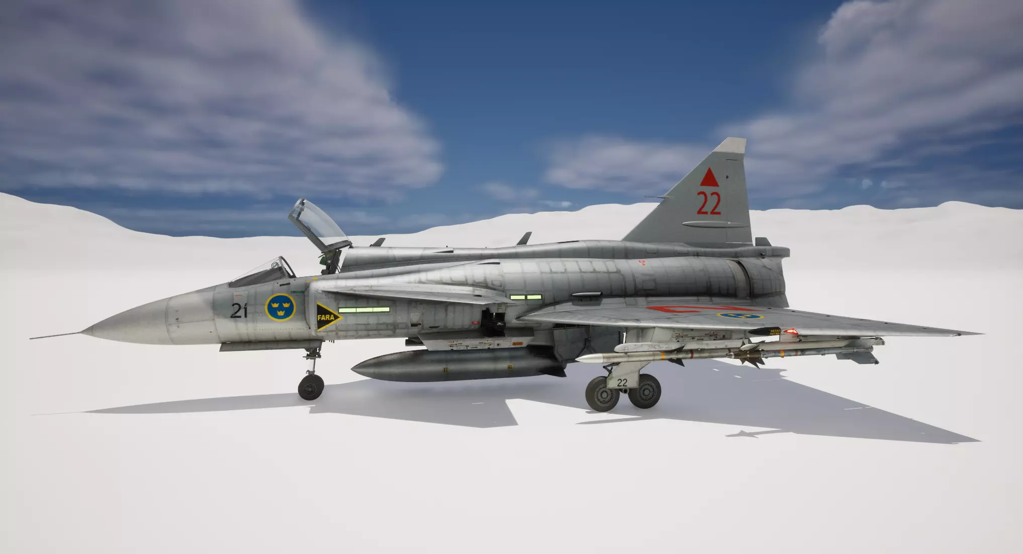 Rigged Saab 37 Viggen Fighter 3D model_0