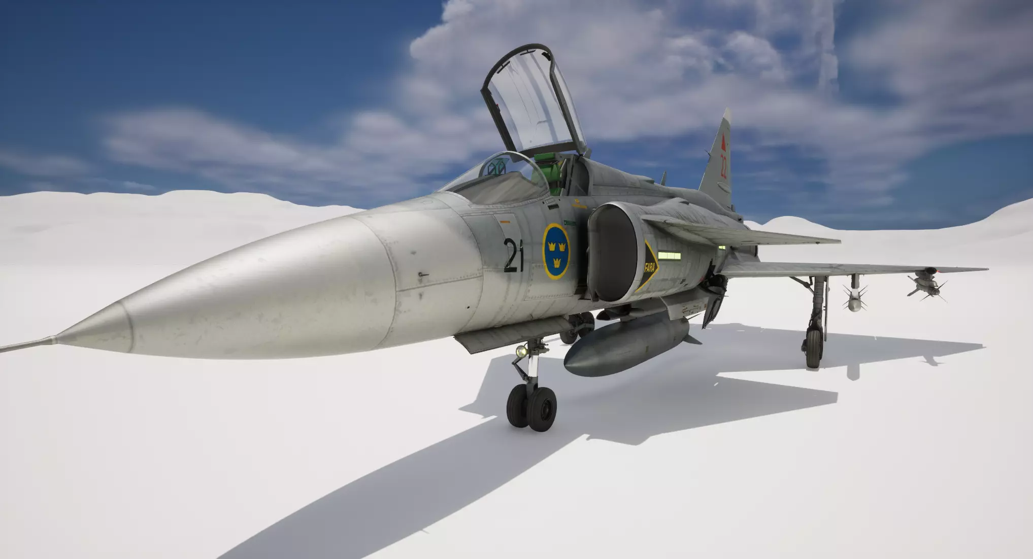 Rigged Saab 37 Viggen Fighter 3D model_1