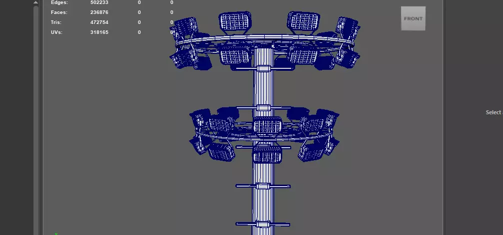 High Mast Light Pole with Flood Light 3D model_16