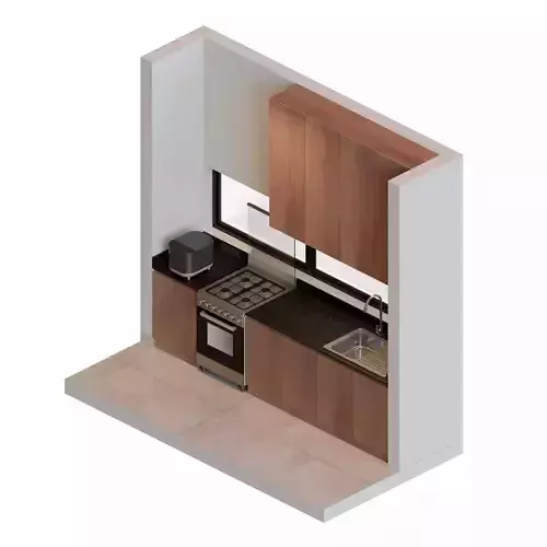 Walnut And Black Isometric Kitchen Interior