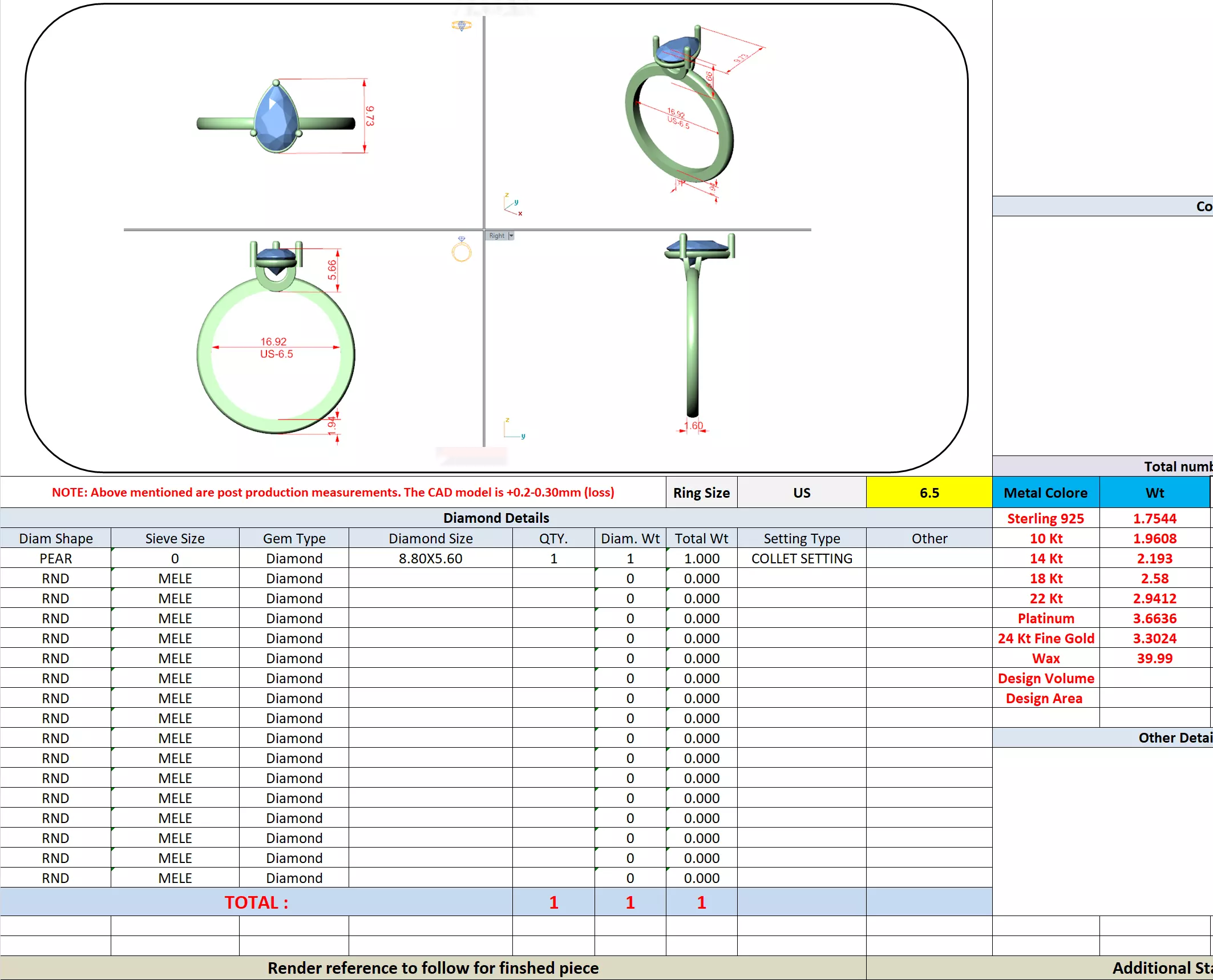 1CT Pear Cut Solitaire Diamond Engagement Ring 3DM STL Video 3D print model_16