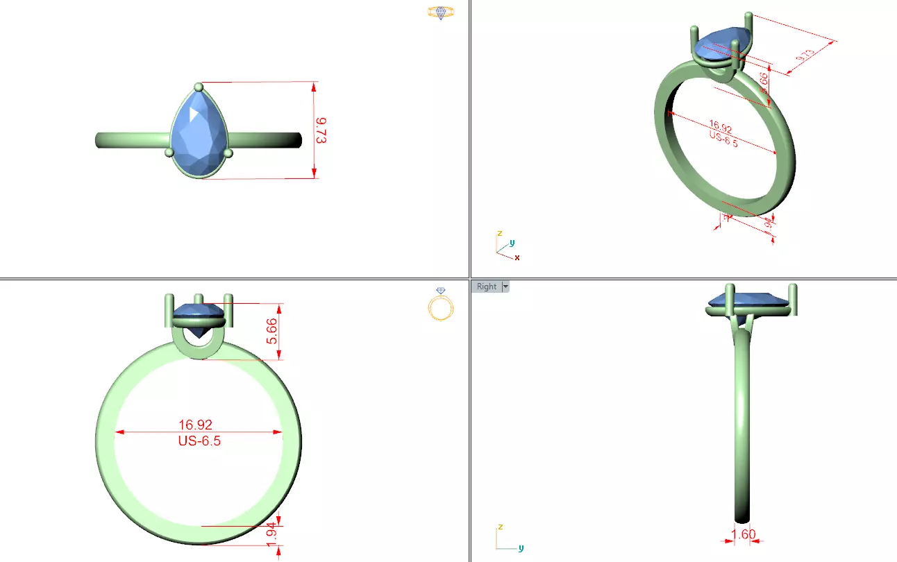 1CT Pear Cut Solitaire Diamond Engagement Ring 3DM STL Video 3D print model_15