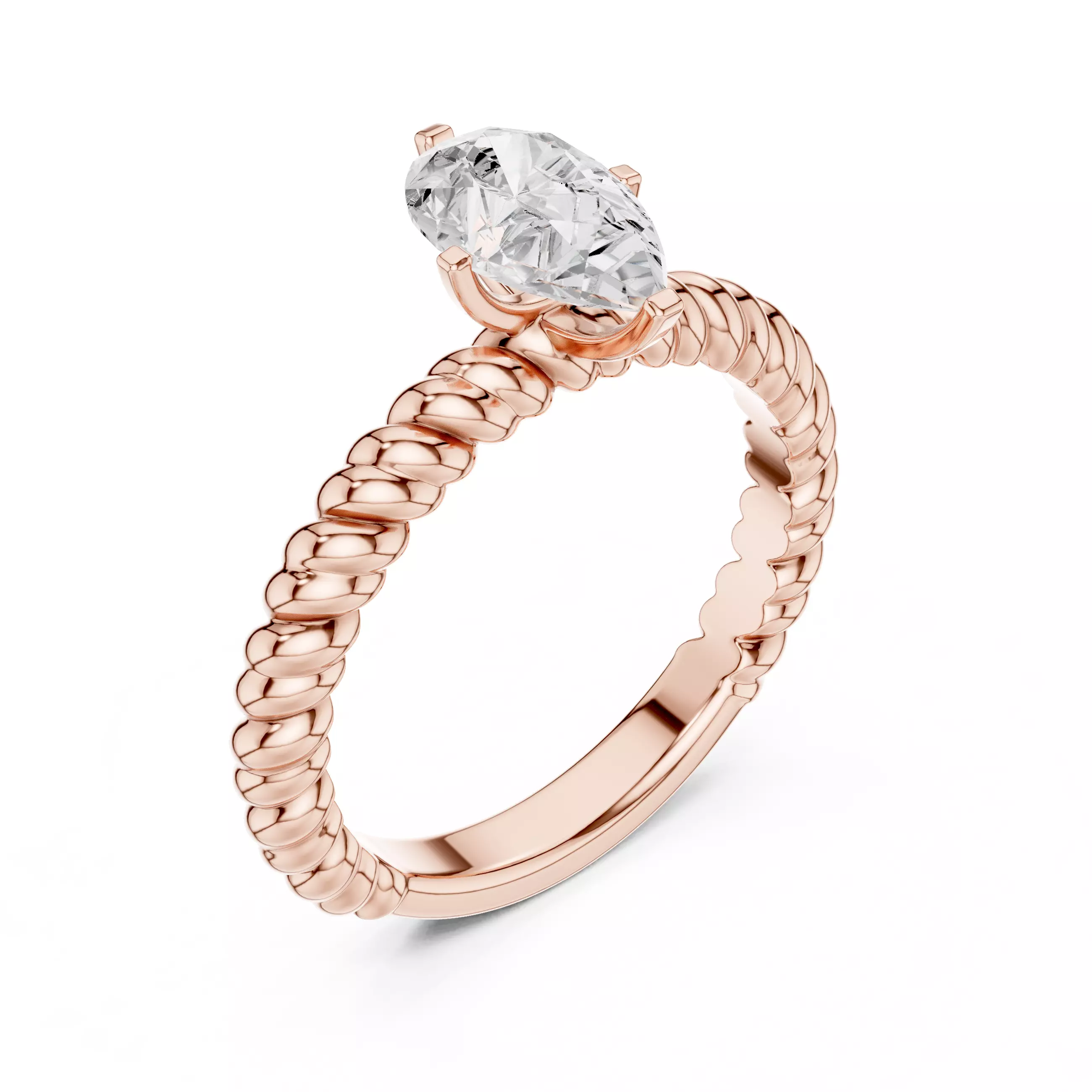 1CT Pear Cut Solitaire Engagement Ring Rope Band 3DM STL Video 3D print model_4