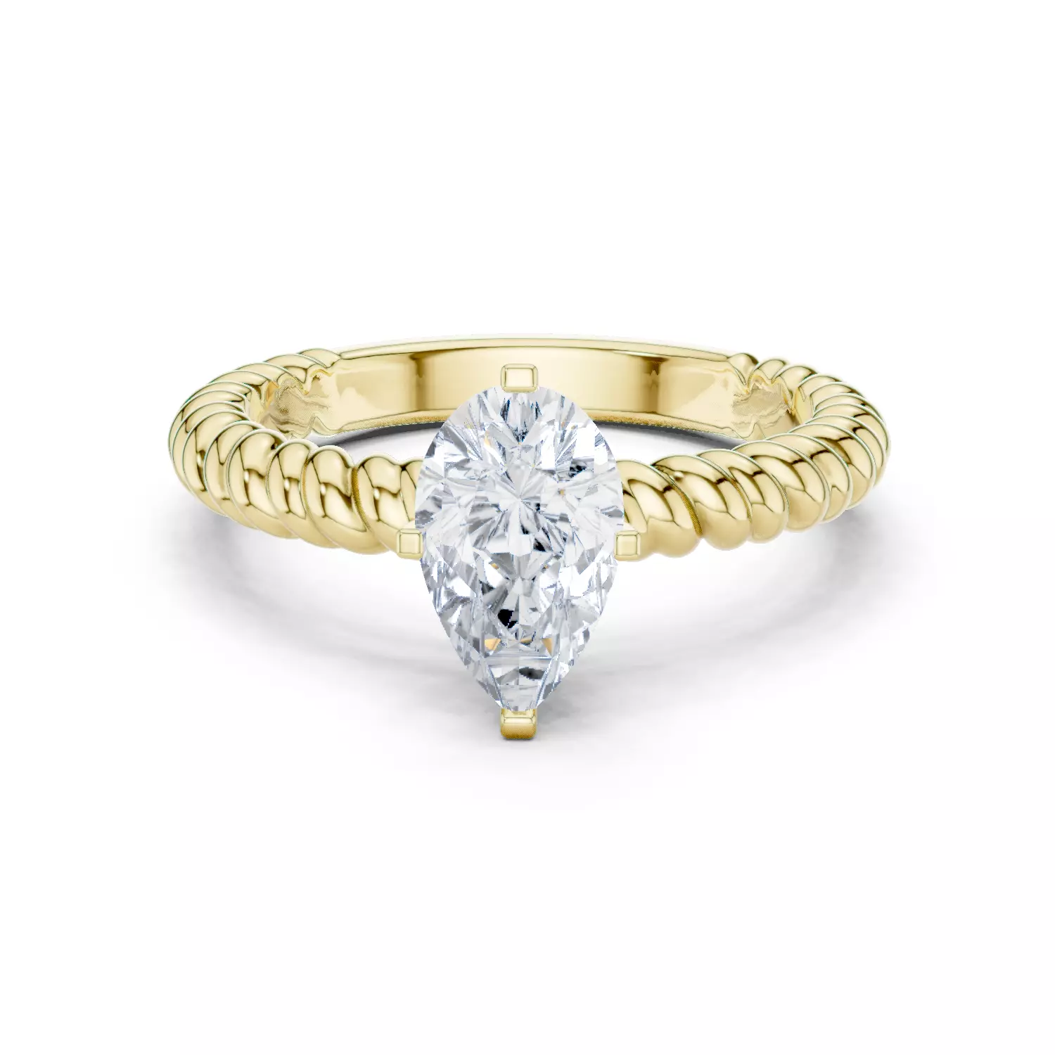 1CT Pear Cut Solitaire Engagement Ring Rope Band 3DM STL Video 3D print model_1