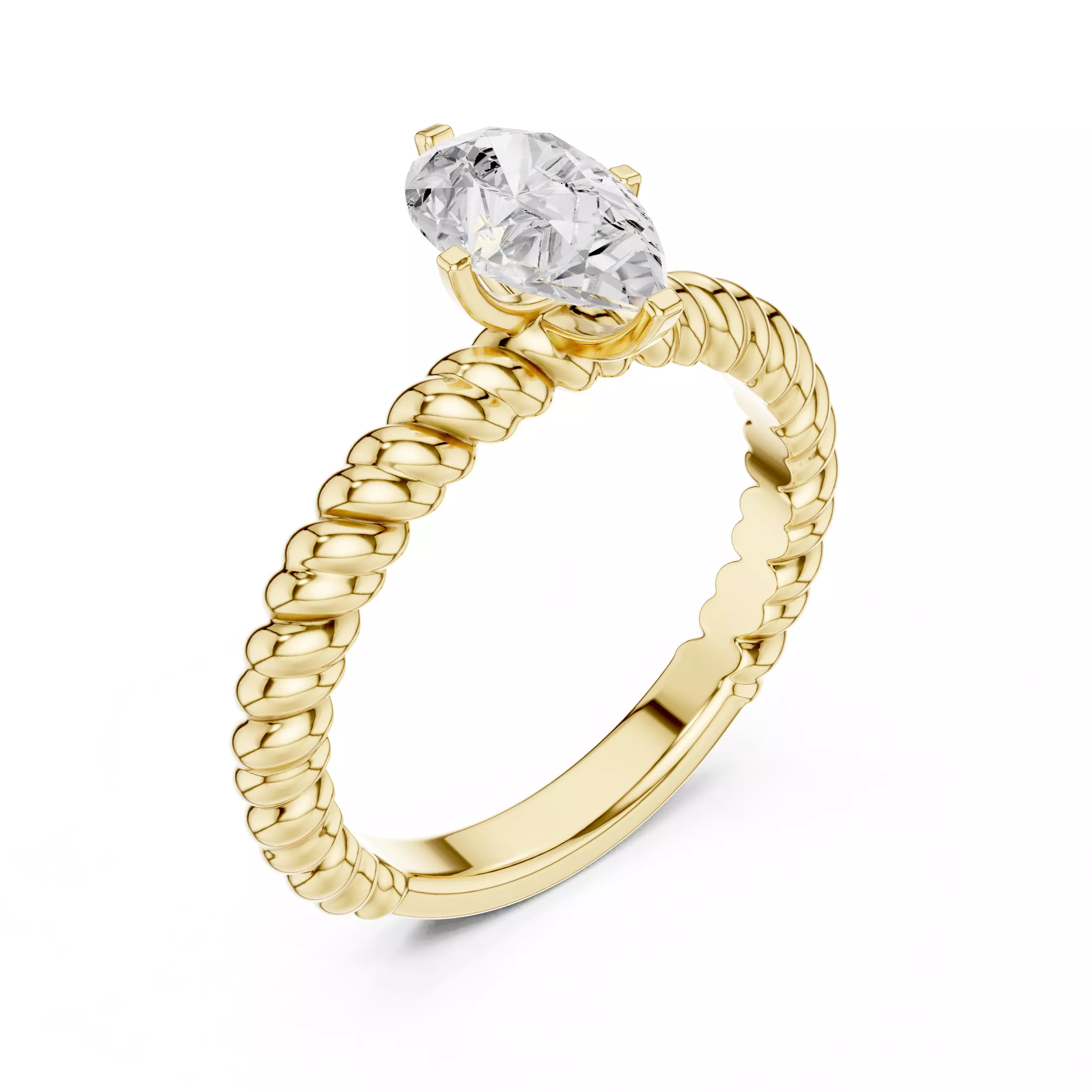 1CT Pear Cut Solitaire Engagement Ring Rope Band 3DM STL Video 3D print model_8