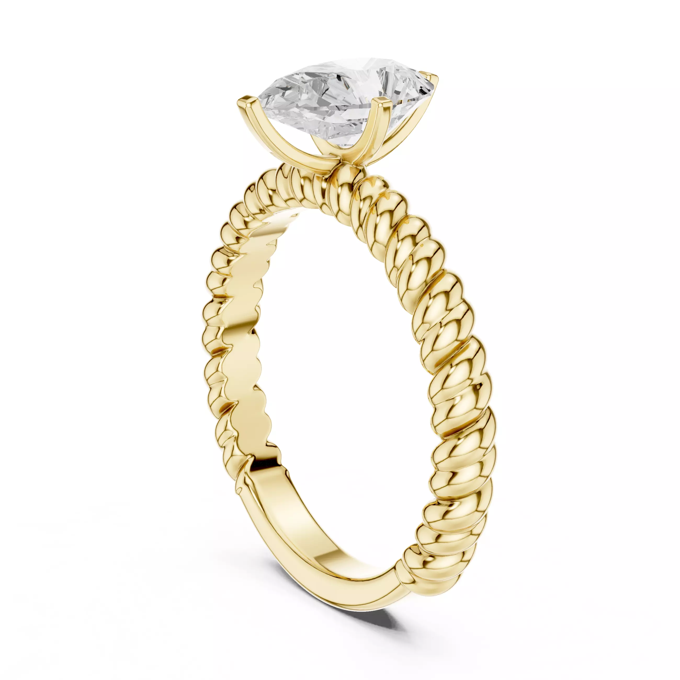 1CT Pear Cut Solitaire Engagement Ring Rope Band 3DM STL Video 3D print model_7