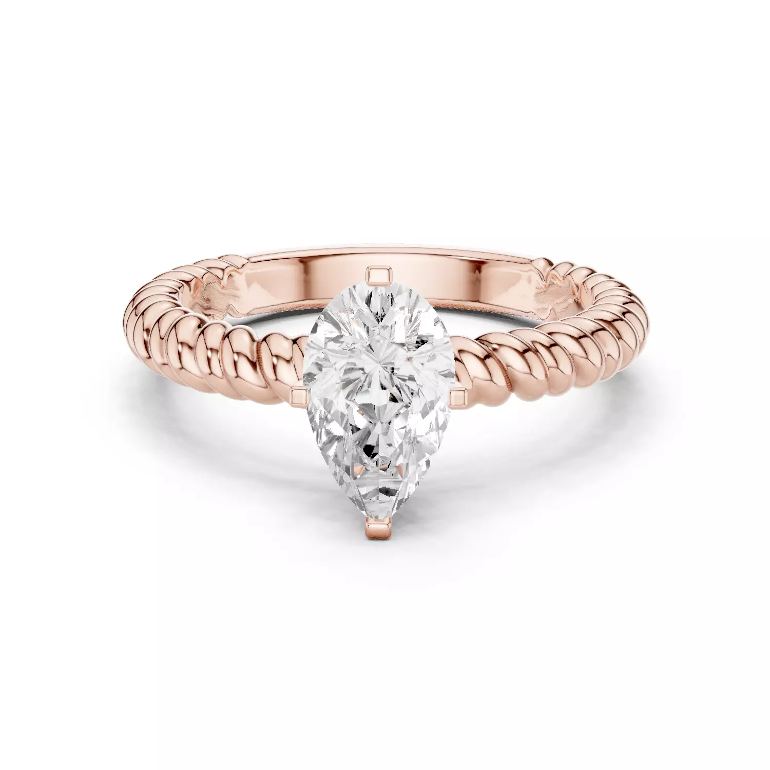 1CT Pear Cut Solitaire Engagement Ring Rope Band 3DM STL Video 3D print model_0