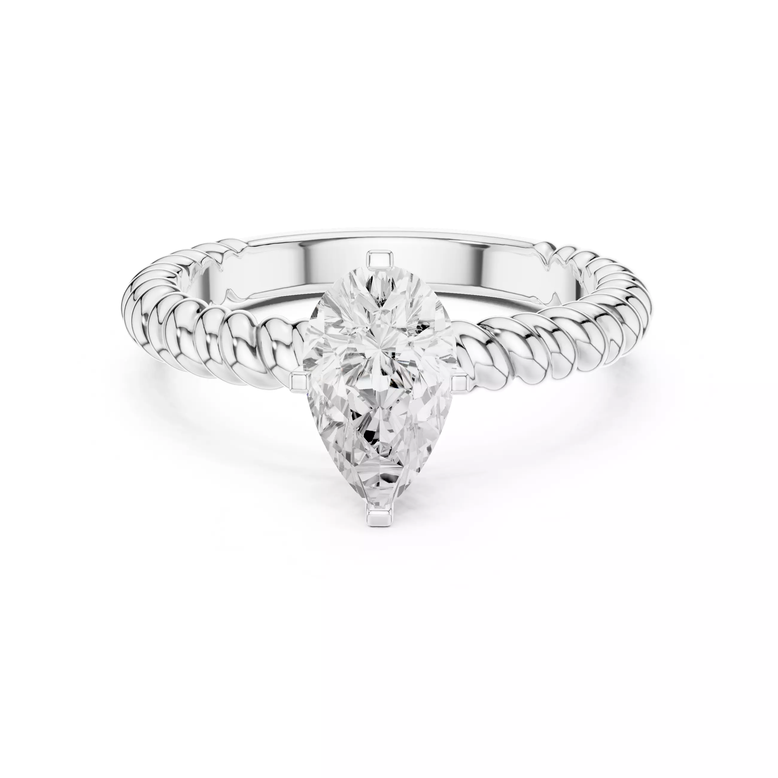 1CT Pear Cut Solitaire Engagement Ring Rope Band 3DM STL Video 3D print model_14
