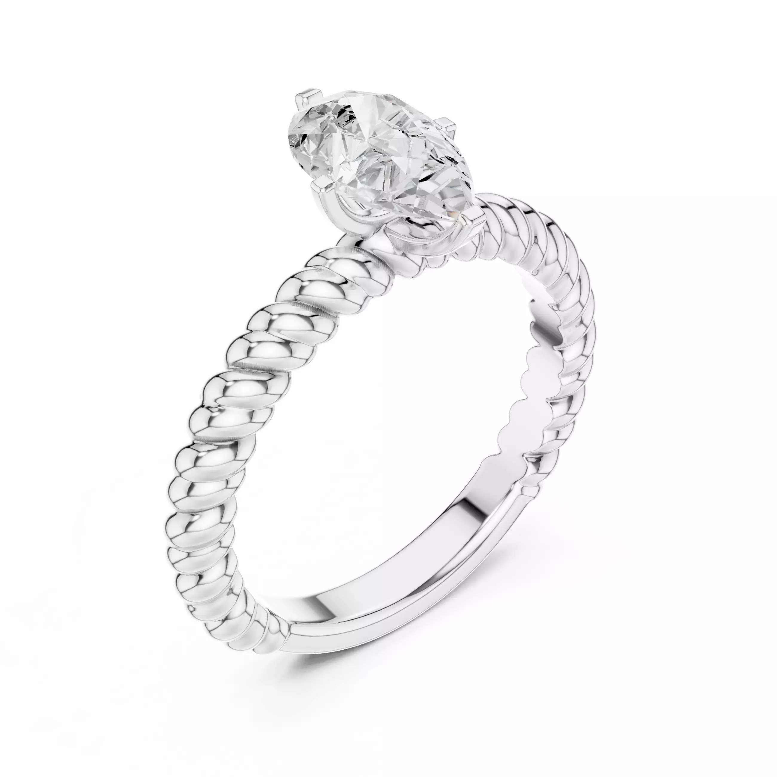 1CT Pear Cut Solitaire Engagement Ring Rope Band 3DM STL Video 3D print model_12