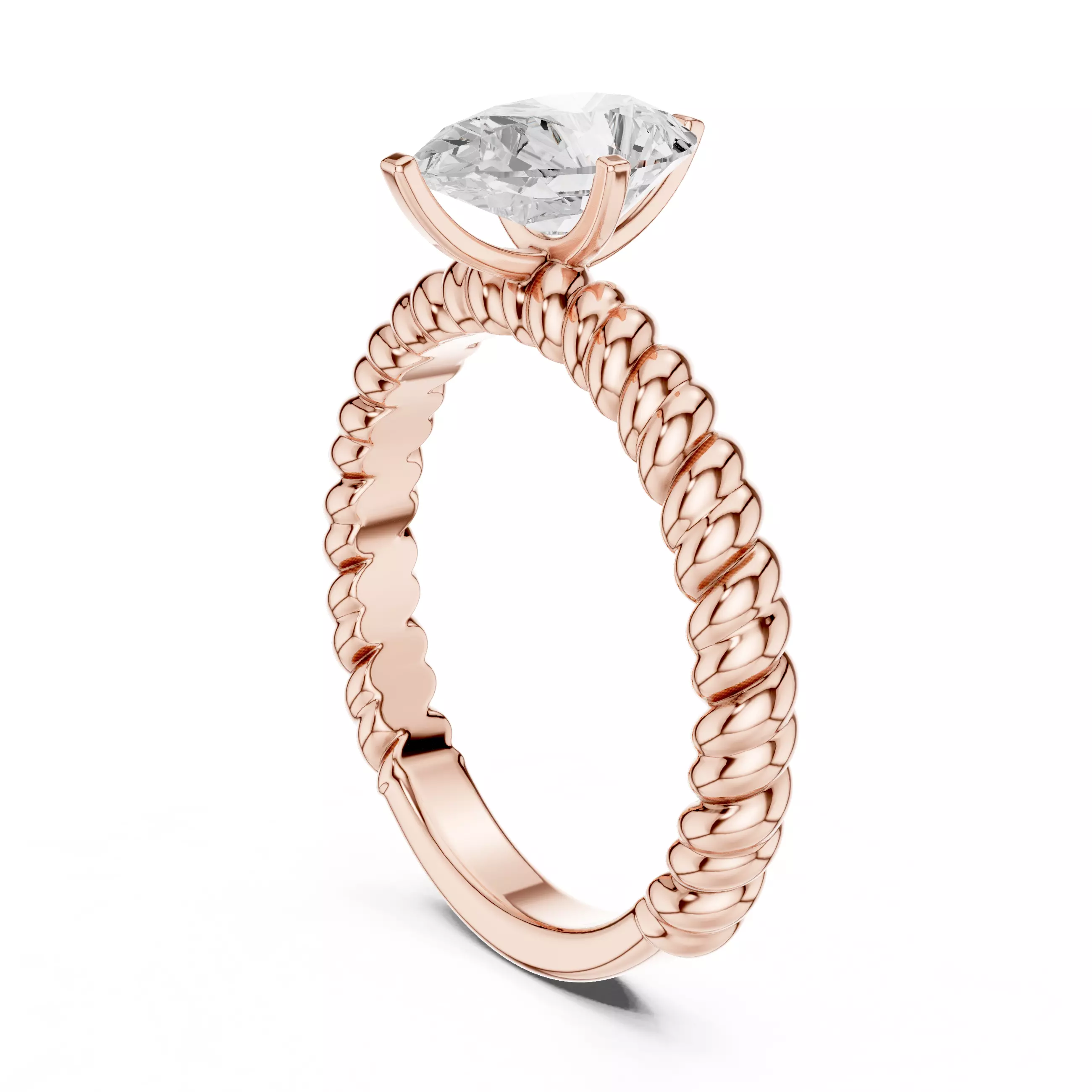 1CT Pear Cut Solitaire Engagement Ring Rope Band 3DM STL Video 3D print model_3