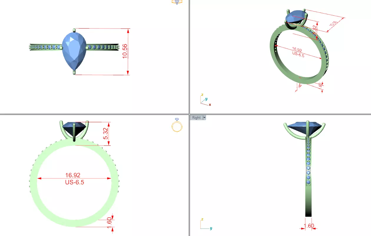 1CT Pear Diamond Engagement Wedding Ring 3DM STL Video 3D print model_15