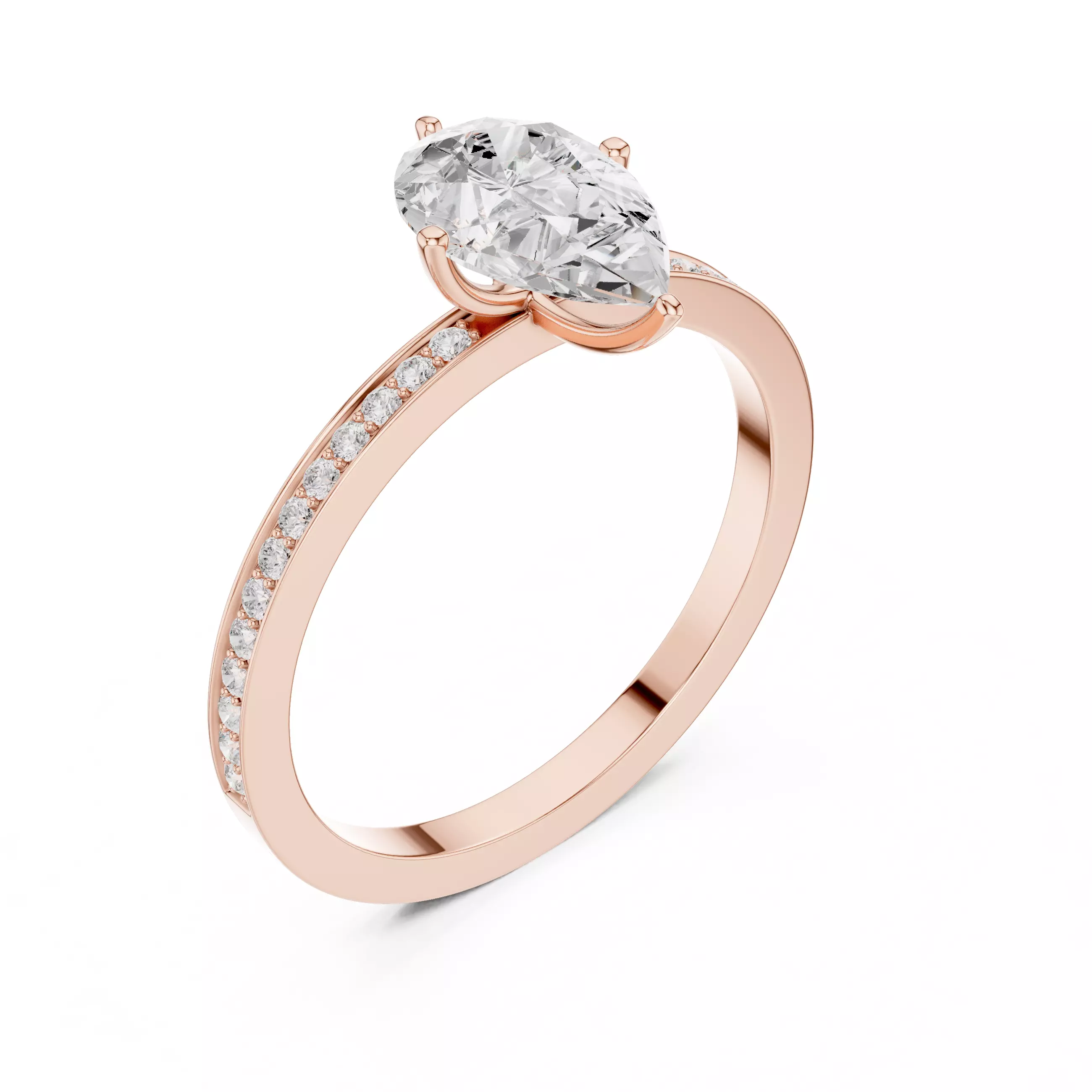 1CT Pear Diamond Engagement Wedding Ring 3DM STL Video 3D print model_4