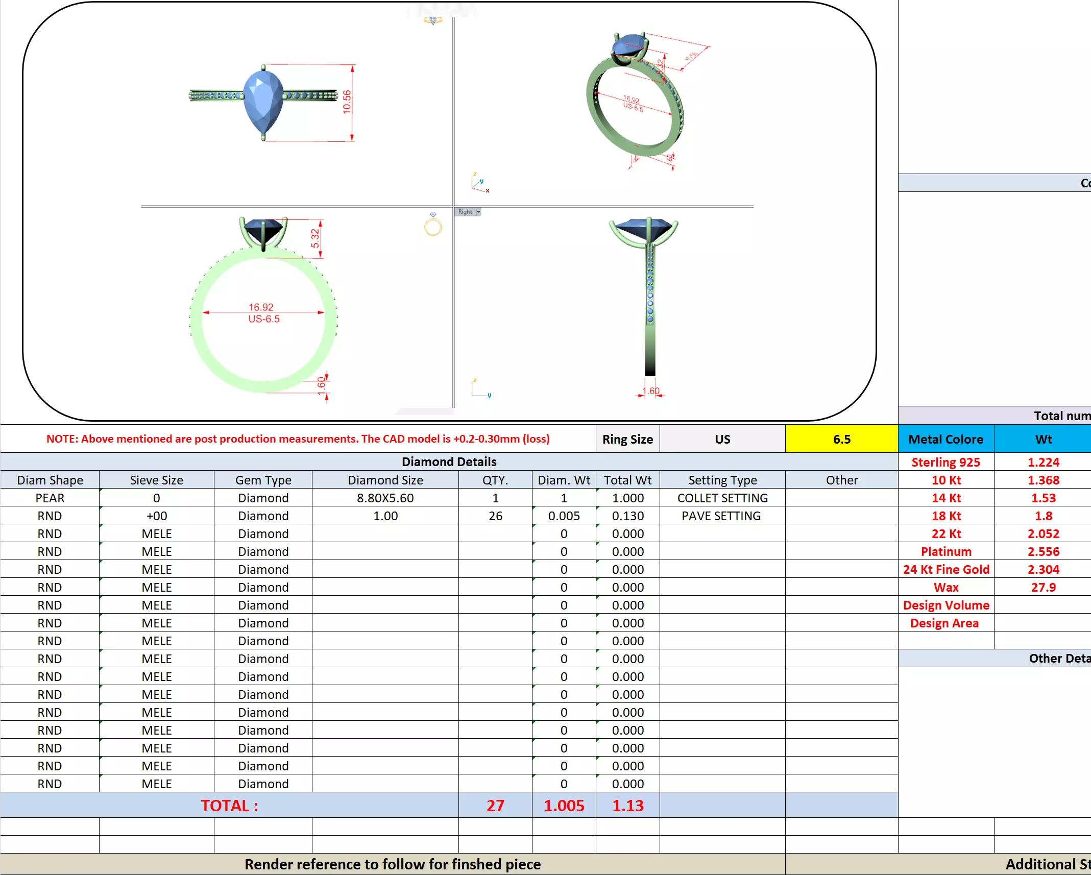 1CT Pear Diamond Engagement Wedding Ring 3DM STL Video 3D print model_16