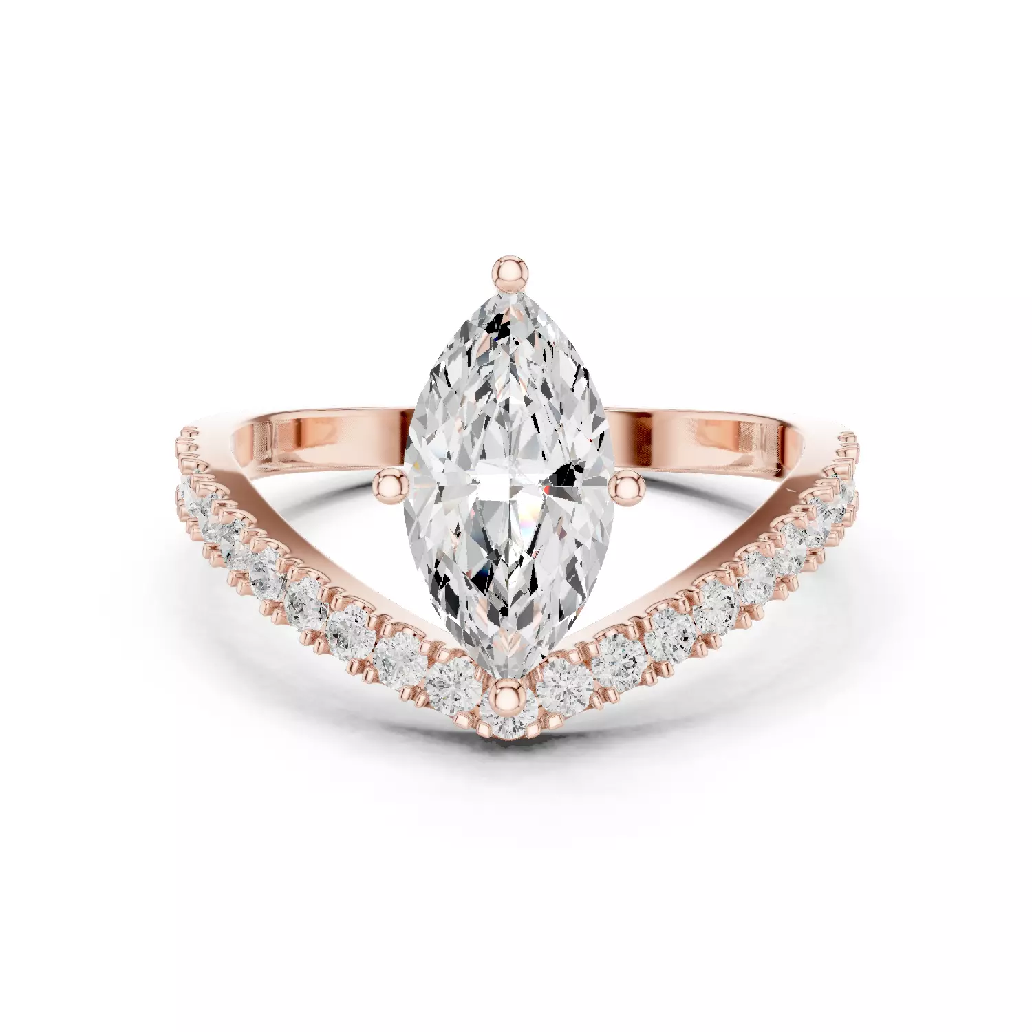 Compass Prong Marquise Cut Curved Engagement Ring 3DM STL Video 3D print model