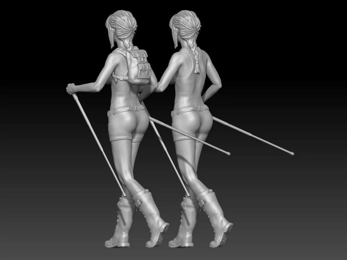 mountain trekking group girl 1 3D print model_2