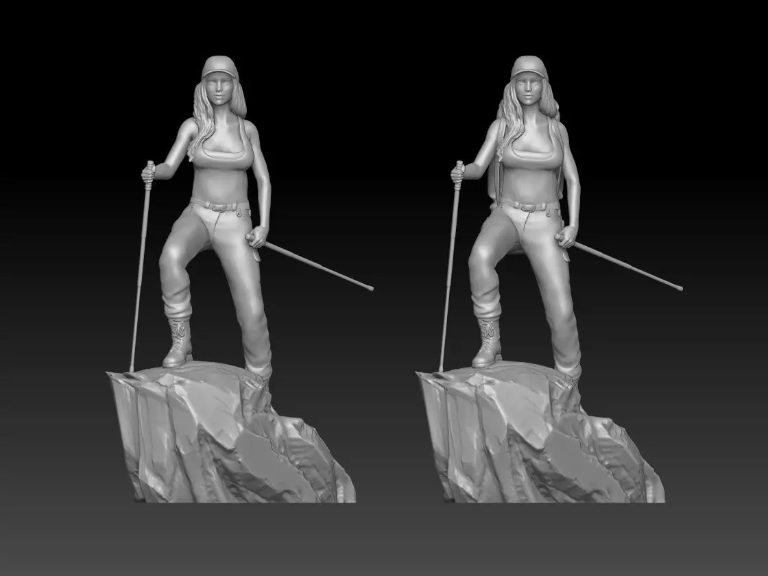 mountain trekking group girl 2 3D print model