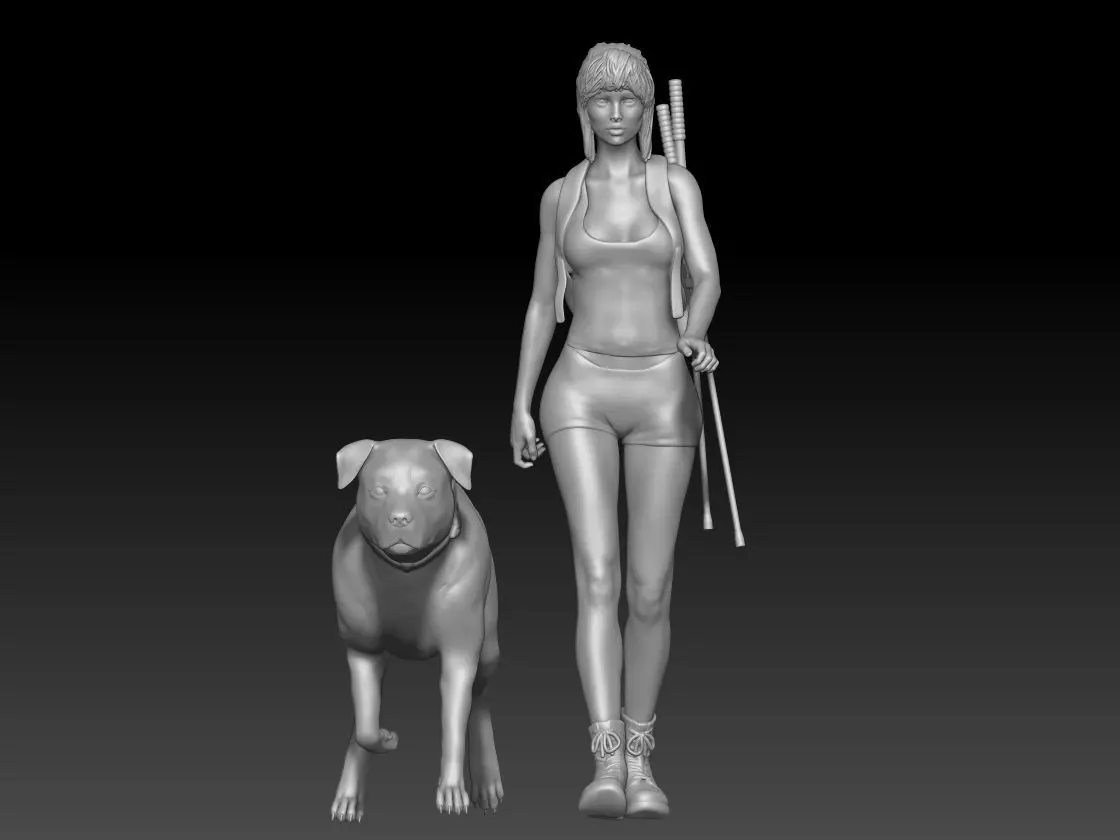 mountain trekking group girl 3 and dog 3D print model