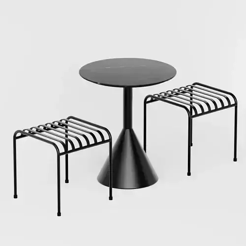 Industrial Table and Chair Coffee Black 3D Model