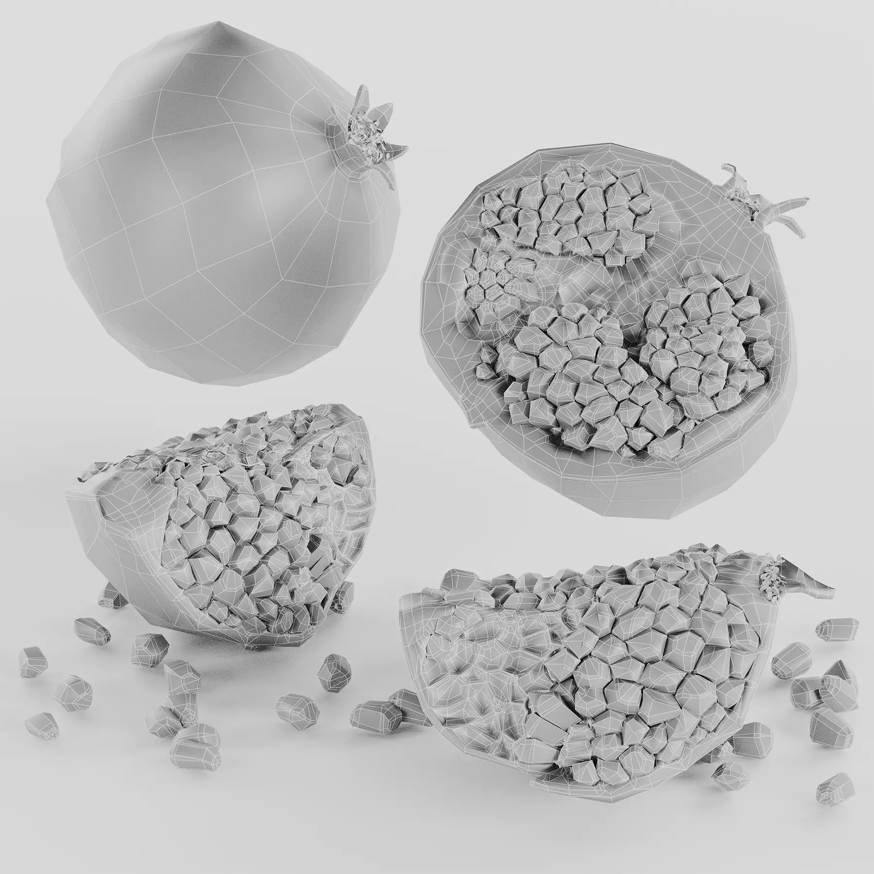 Pomegranate Low-poly 3D model_4