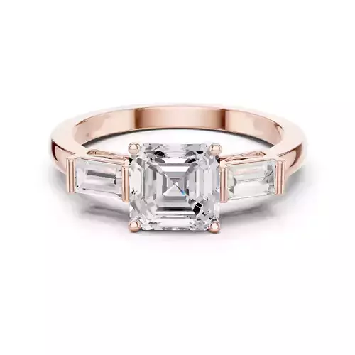 Three Stone Asscher and Baguette Cut Wedding Ring 3DM STL Video