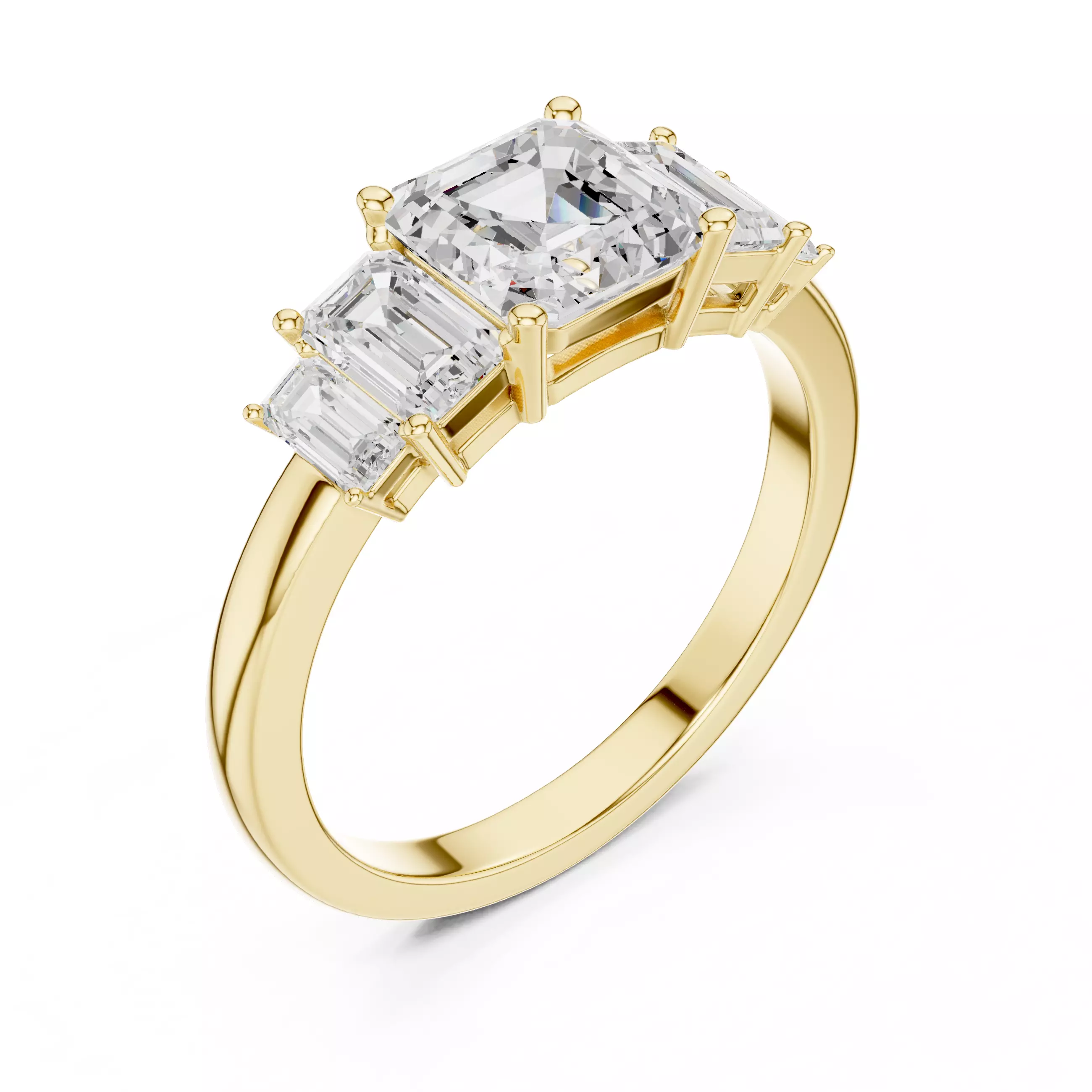 Asscher and Baguette Cut Five Stone Wedding Ring 3DM STL Video 3D print model_8