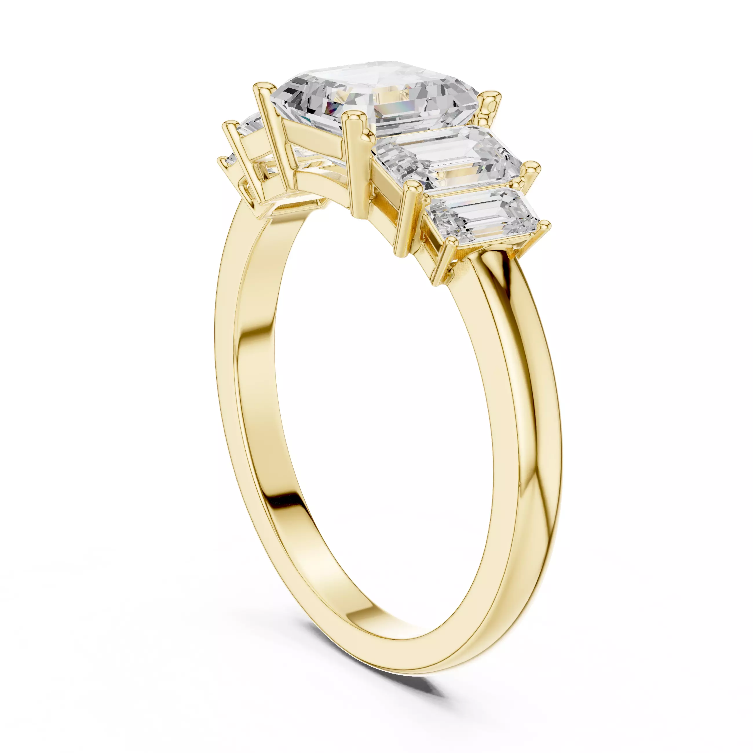 Asscher and Baguette Cut Five Stone Wedding Ring 3DM STL Video 3D print model_7