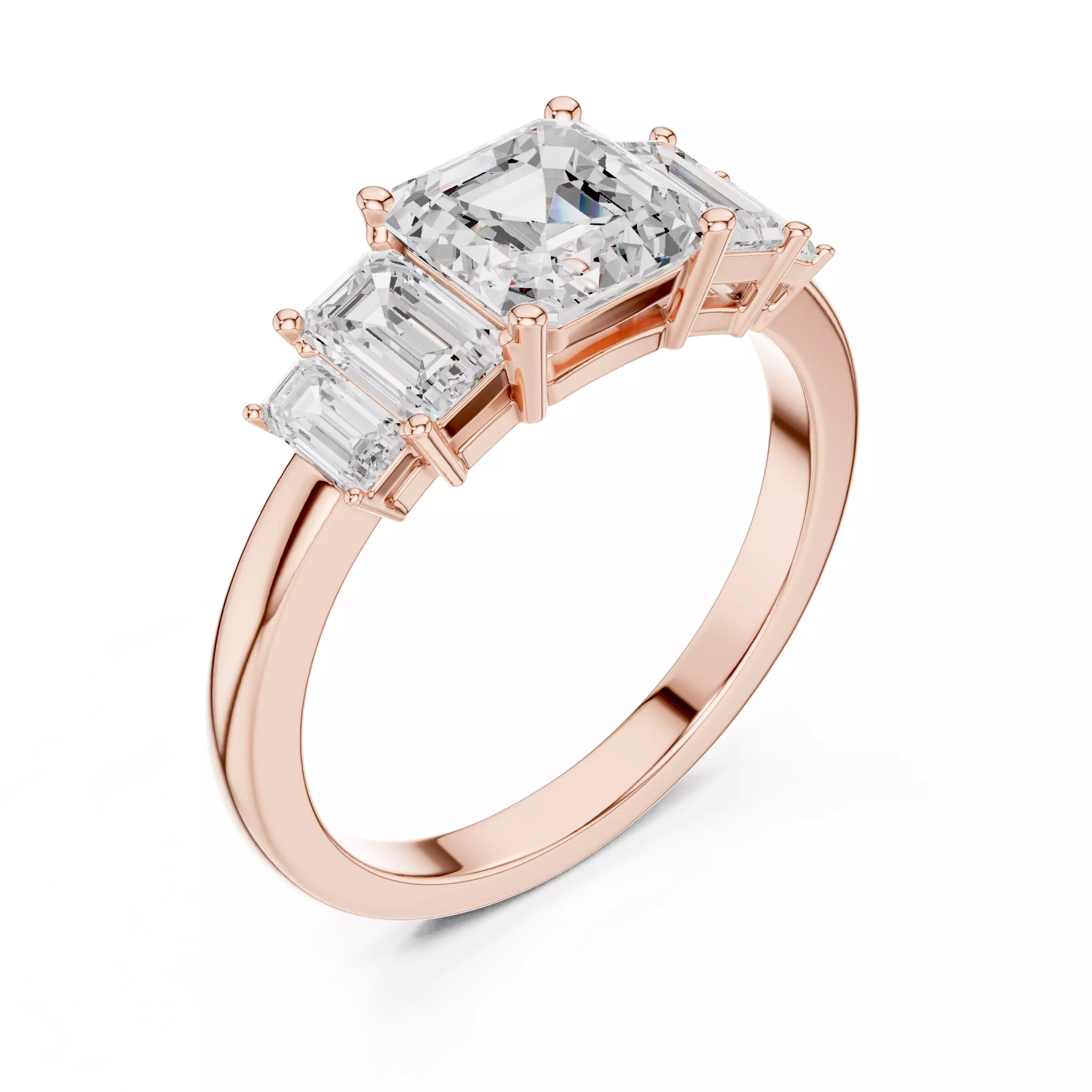 Asscher and Baguette Cut Five Stone Wedding Ring 3DM STL Video 3D print model_4