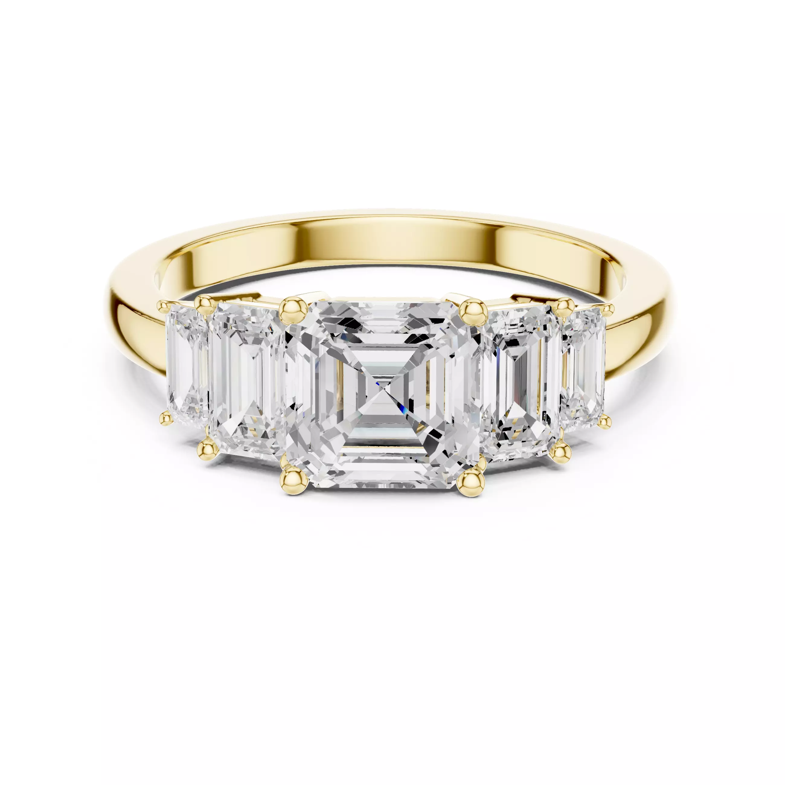 Asscher and Baguette Cut Five Stone Wedding Ring 3DM STL Video 3D print model_10