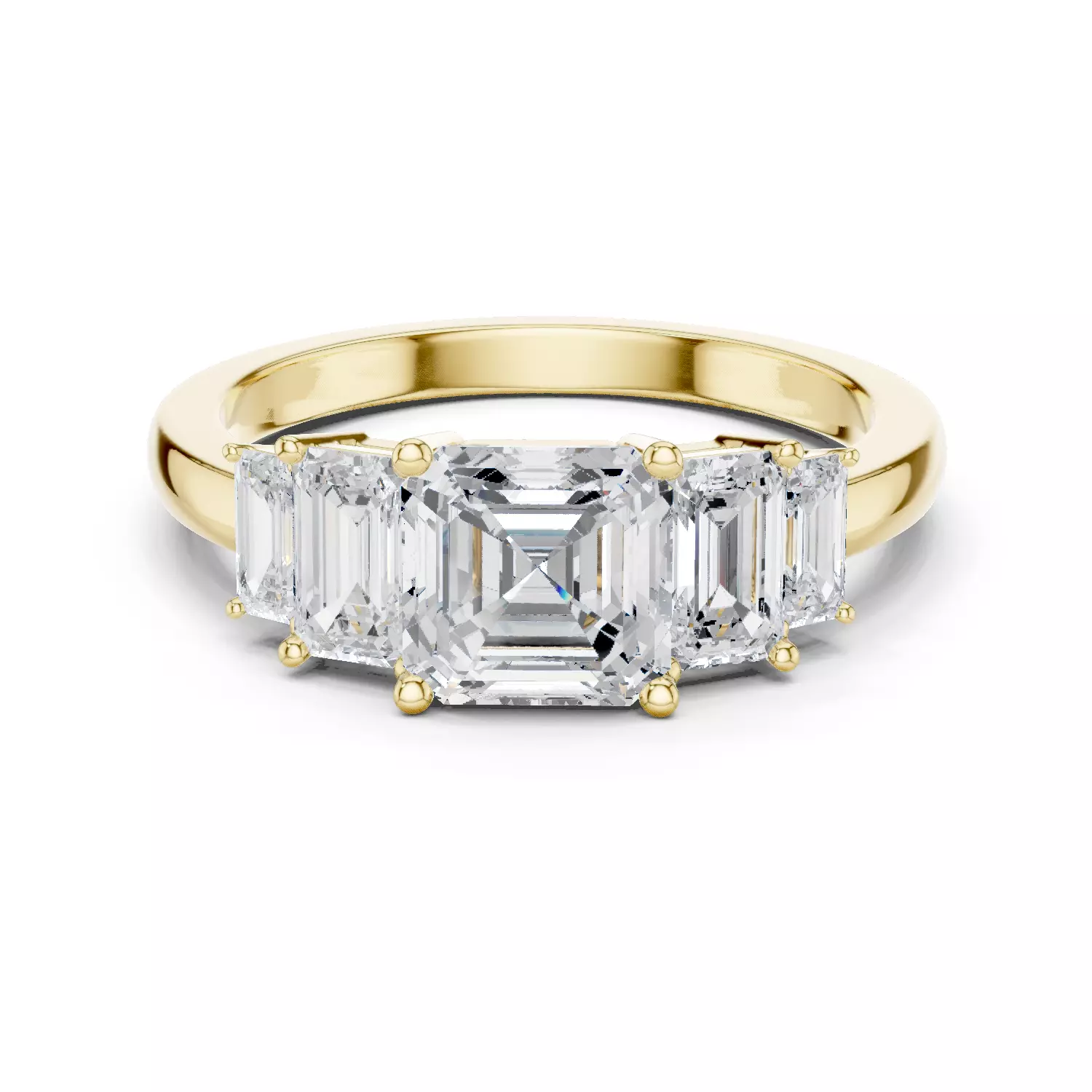 Asscher and Baguette Cut Five Stone Wedding Ring 3DM STL Video 3D print model_1