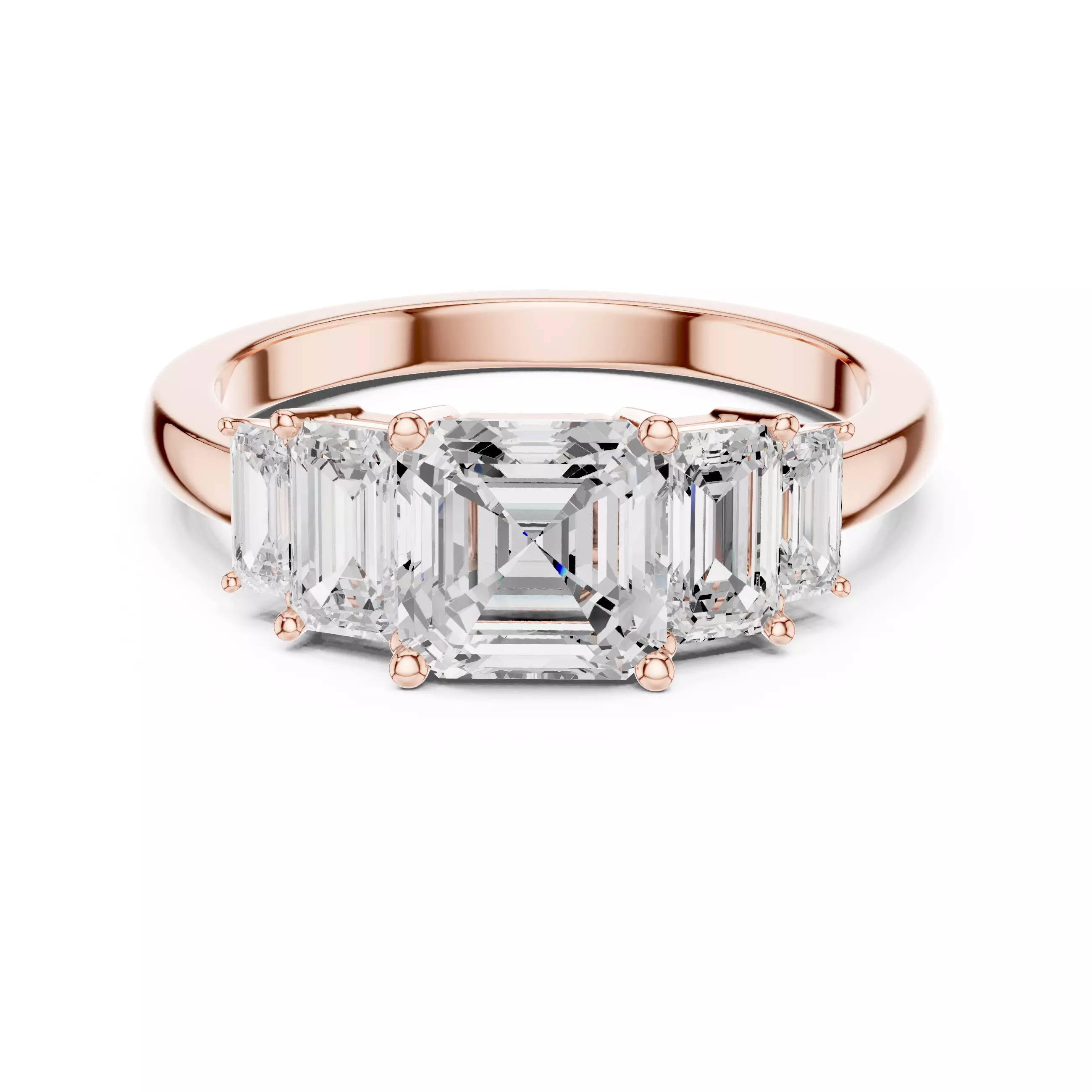 Asscher and Baguette Cut Five Stone Wedding Ring 3DM STL Video 3D print model_6