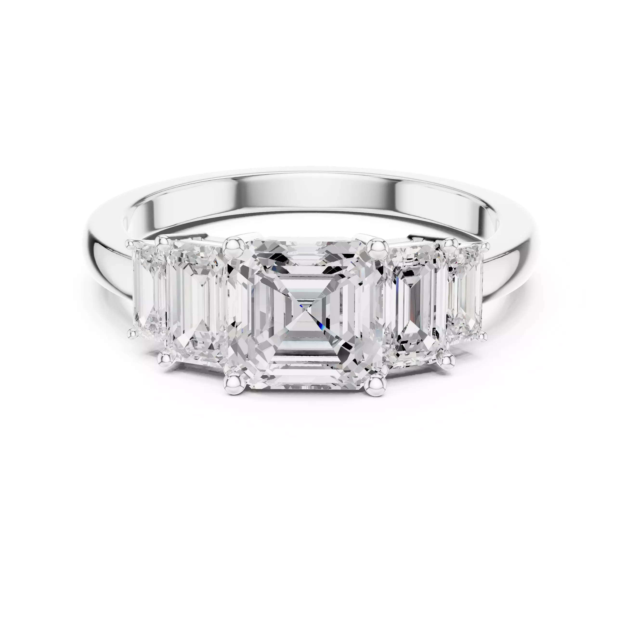 Asscher and Baguette Cut Five Stone Wedding Ring 3DM STL Video 3D print model_14