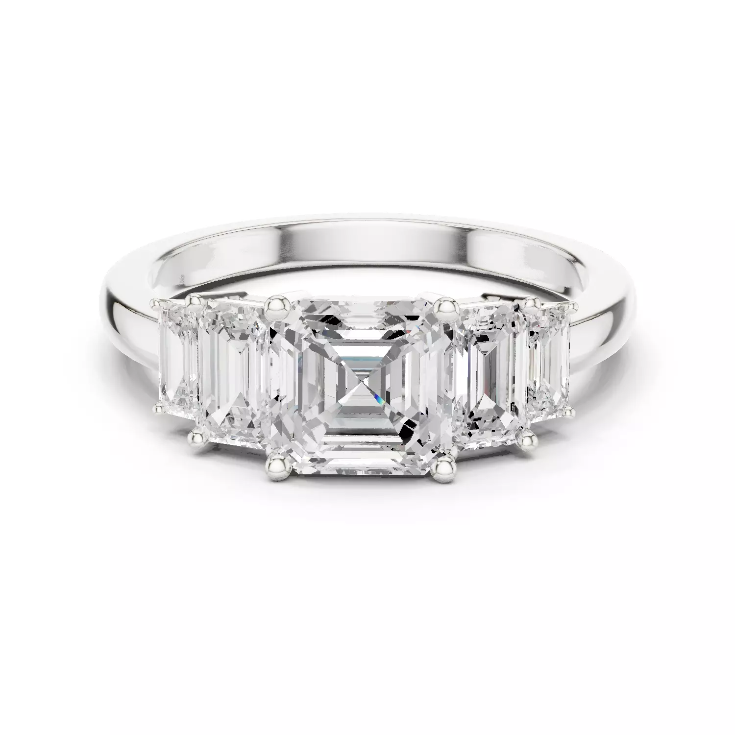 Asscher and Baguette Cut Five Stone Wedding Ring 3DM STL Video 3D print model_2