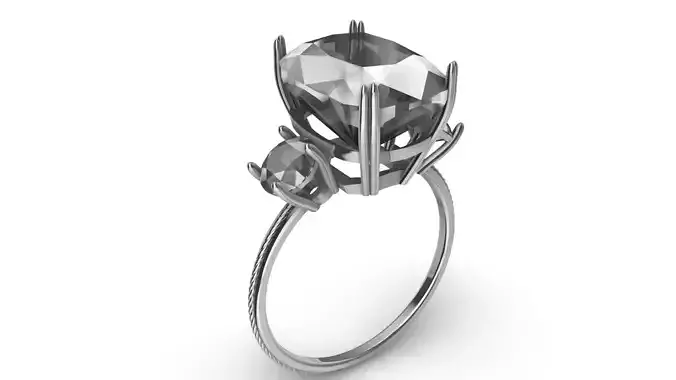 Cushion Cut Tri stone Engagement Ring