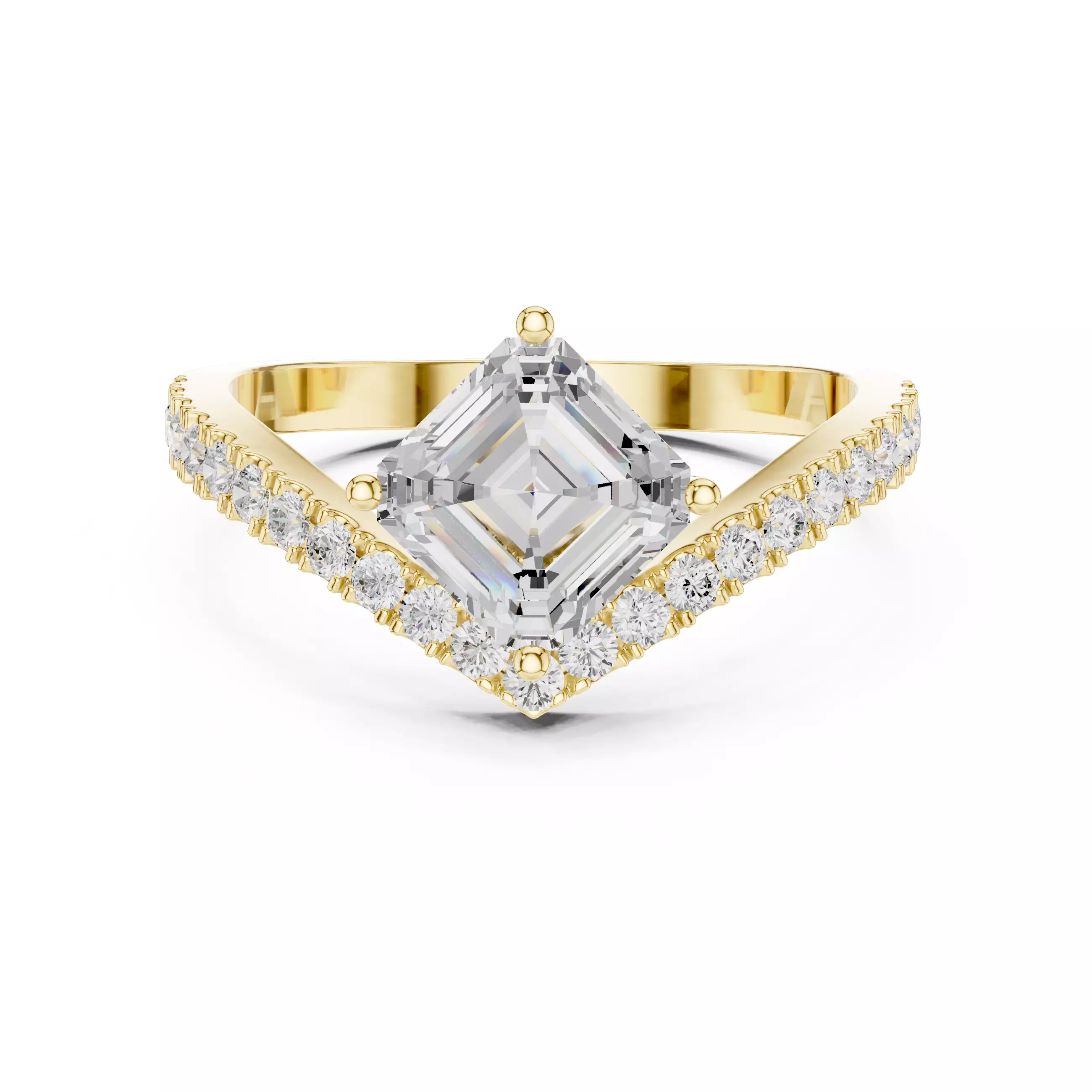 V Shape Chevron Curve Asscher Cut Wedding Ring 3DM STL Video 3D print model_14