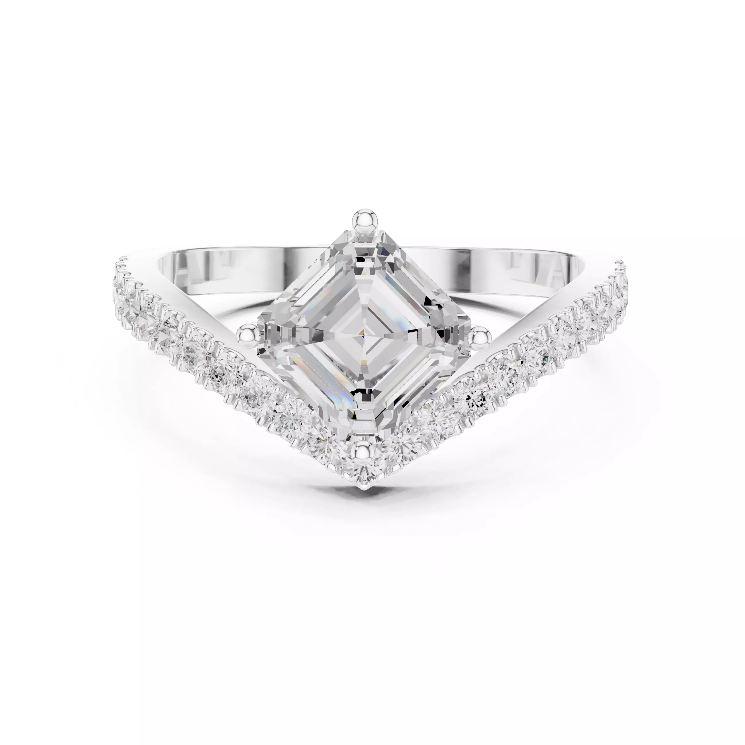 V Shape Chevron Curve Asscher Cut Wedding Ring 3DM STL Video 3D print model_12