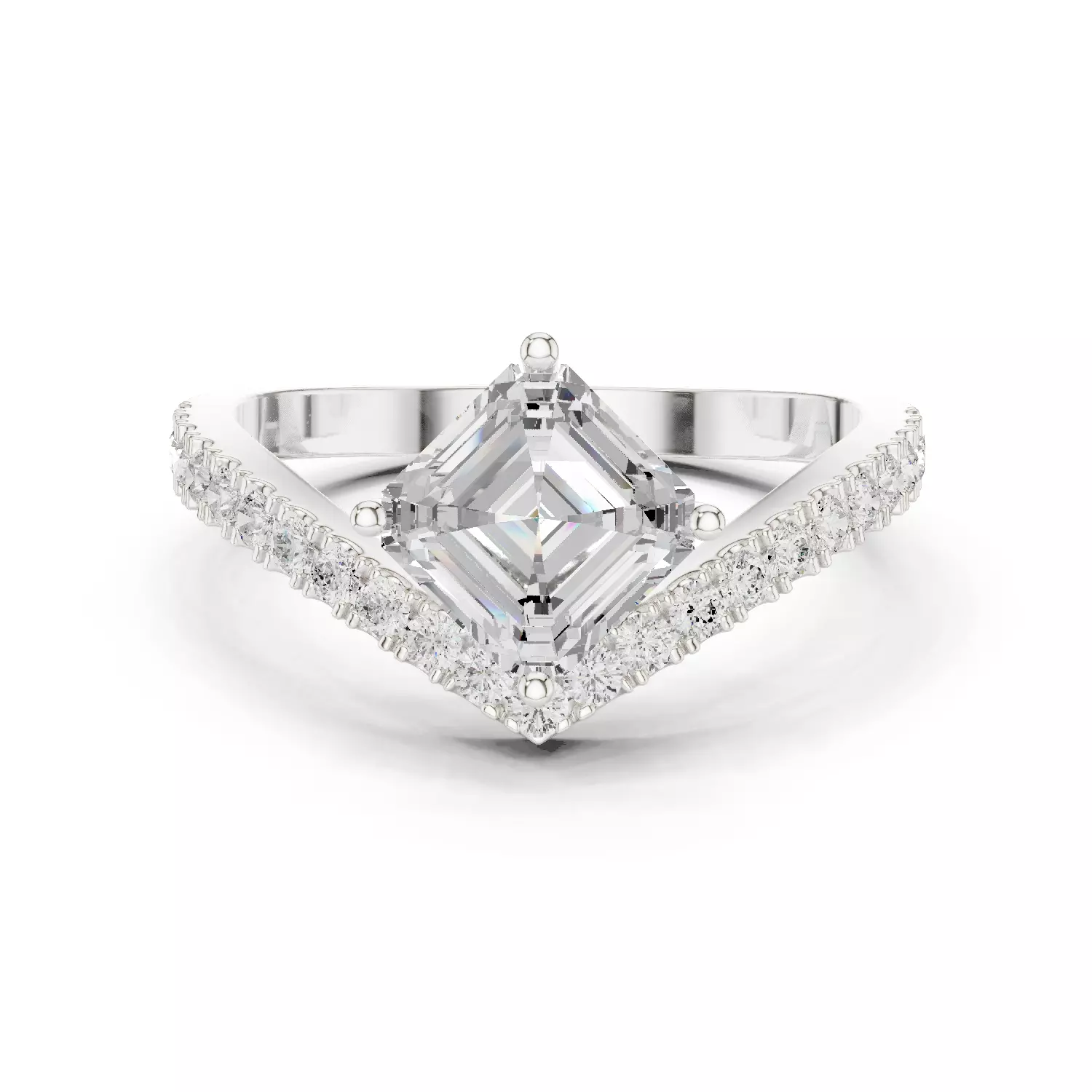 V Shape Chevron Curve Asscher Cut Wedding Ring 3DM STL Video 3D print model_1