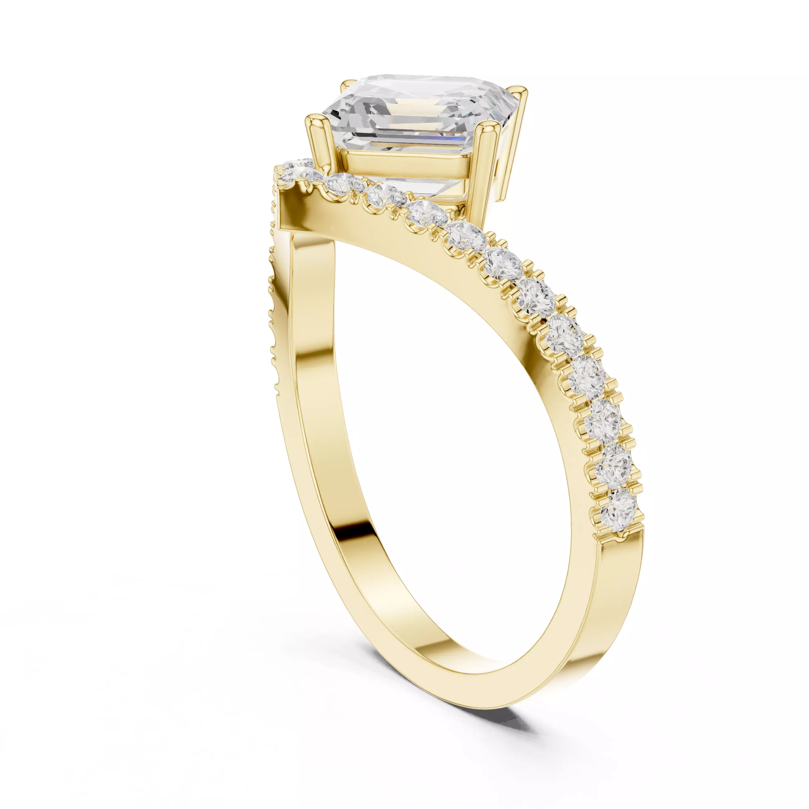 V Shape Chevron Curve Asscher Cut Wedding Ring 3DM STL Video 3D print model_7