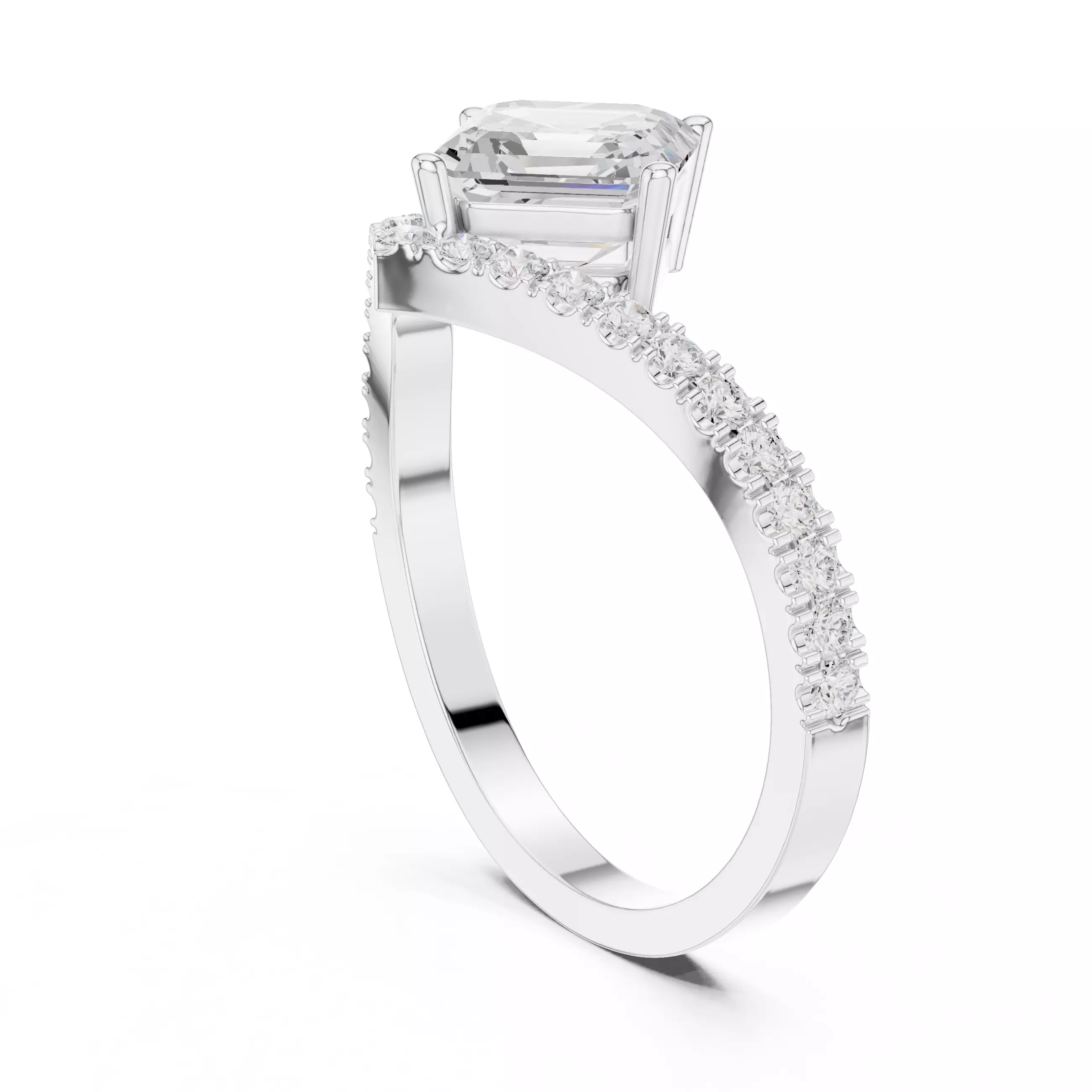 V Shape Chevron Curve Asscher Cut Wedding Ring 3DM STL Video 3D print model_5