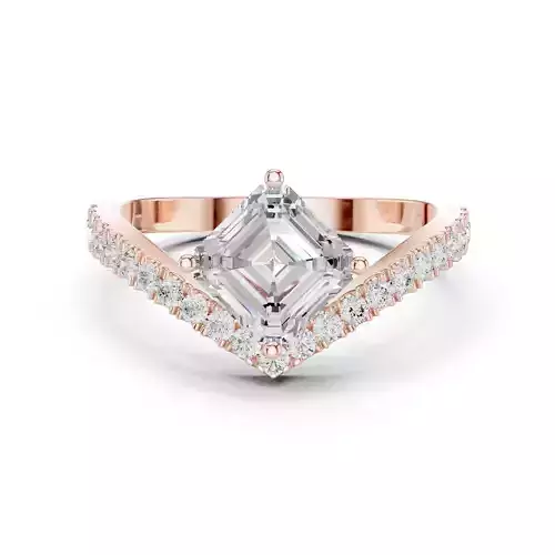 V Shape Chevron Curve Asscher Cut Wedding Ring 3DM STL Video