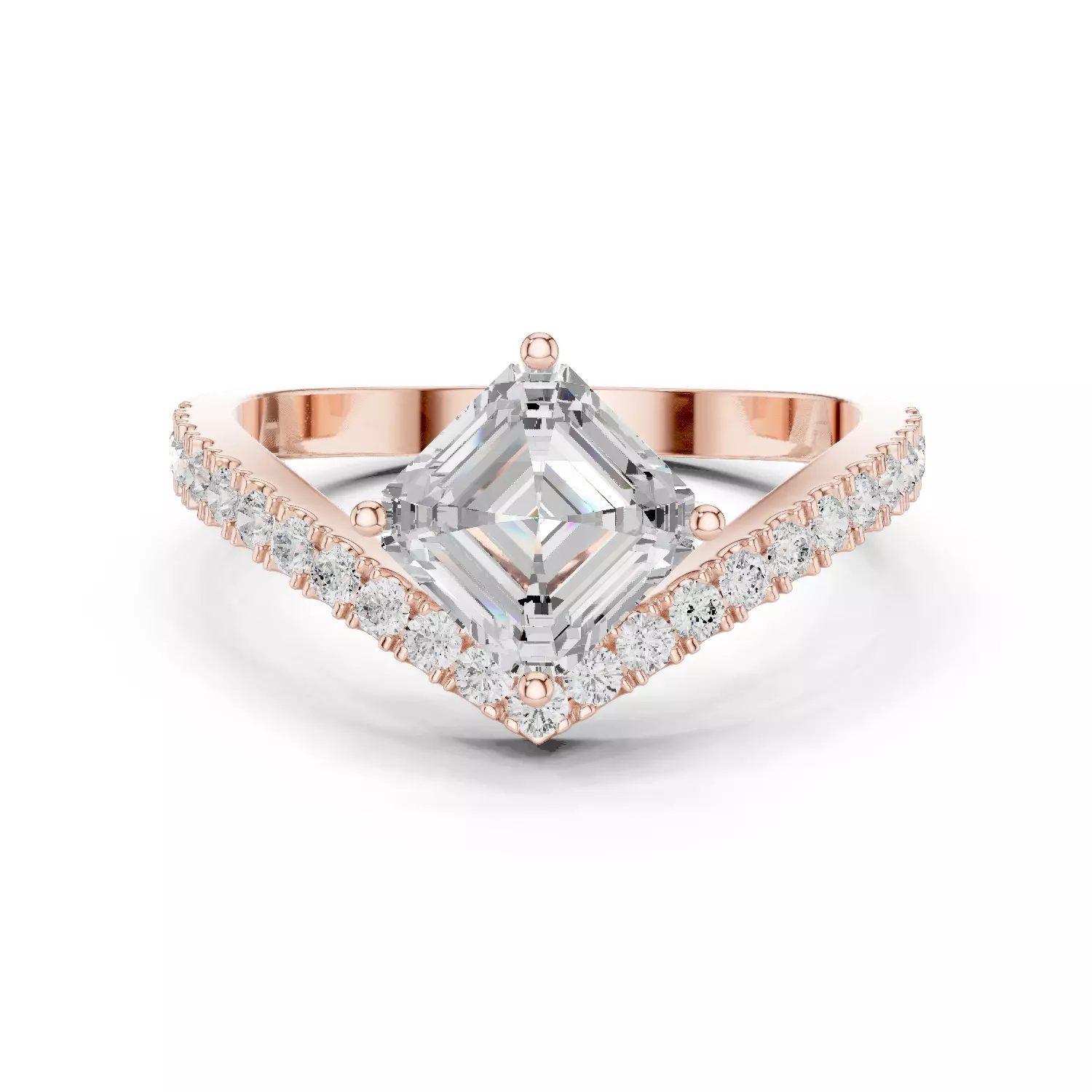 V Shape Chevron Curve Asscher Cut Wedding Ring 3DM STL Video 3D print model_0