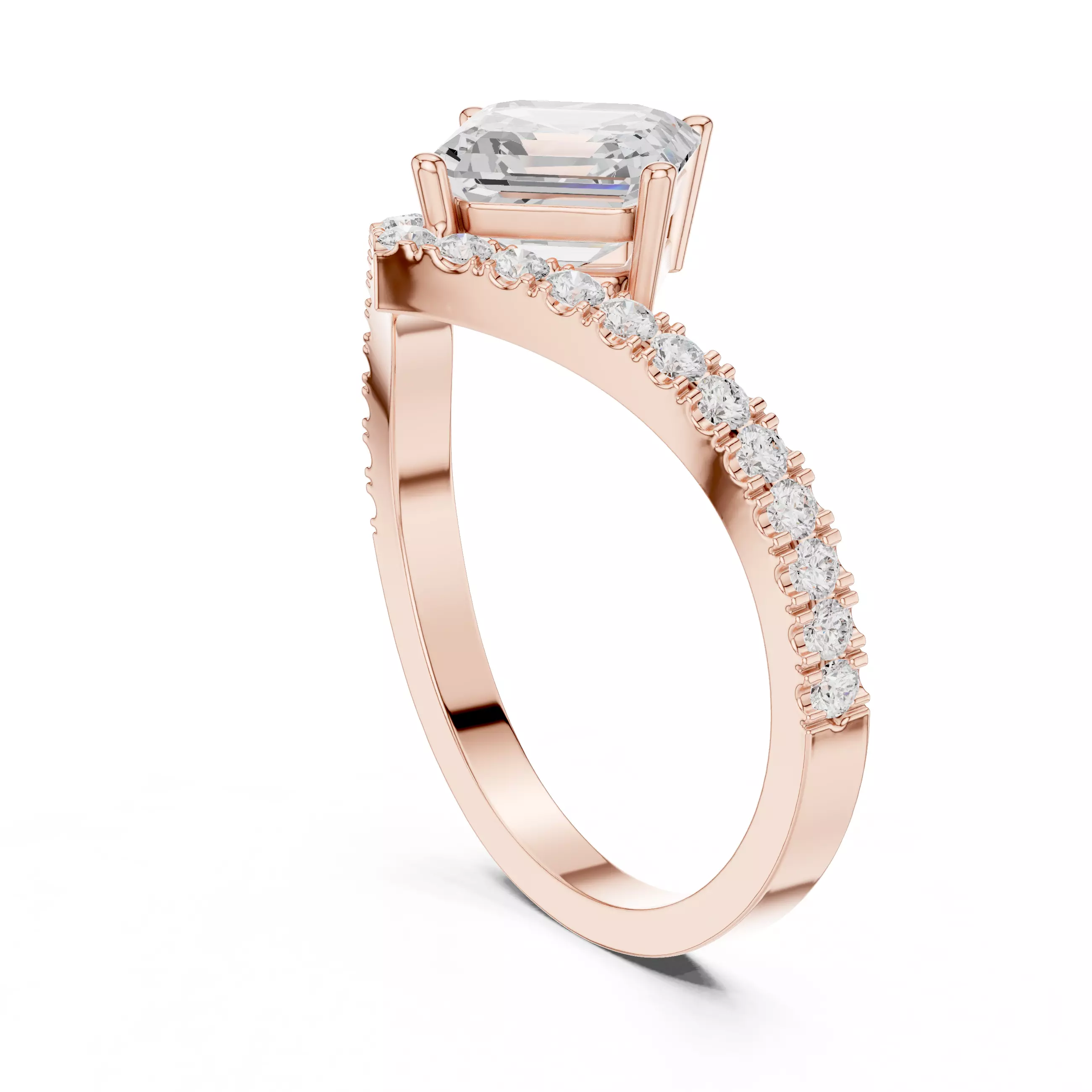 V Shape Chevron Curve Asscher Cut Wedding Ring 3DM STL Video 3D print model_3