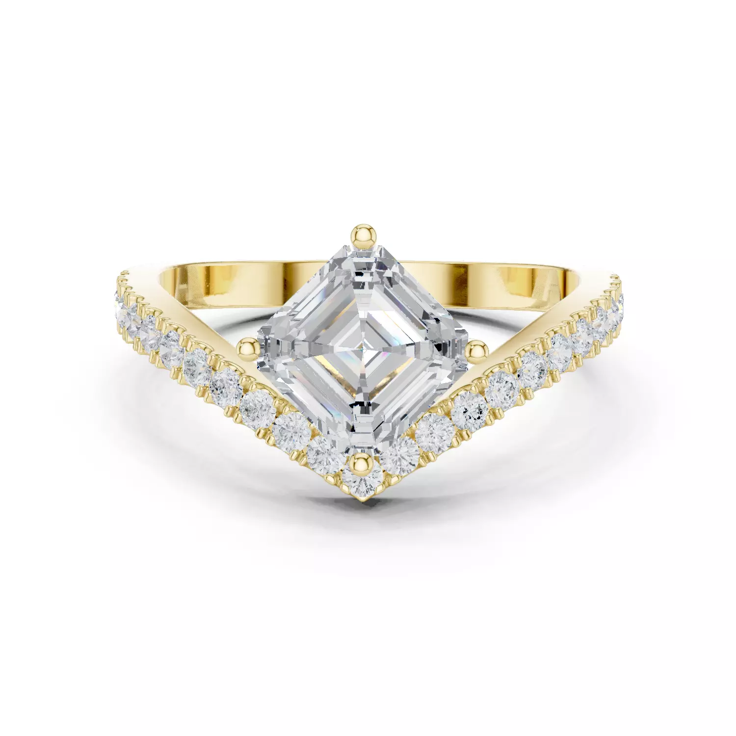 V Shape Chevron Curve Asscher Cut Wedding Ring 3DM STL Video 3D print model_2