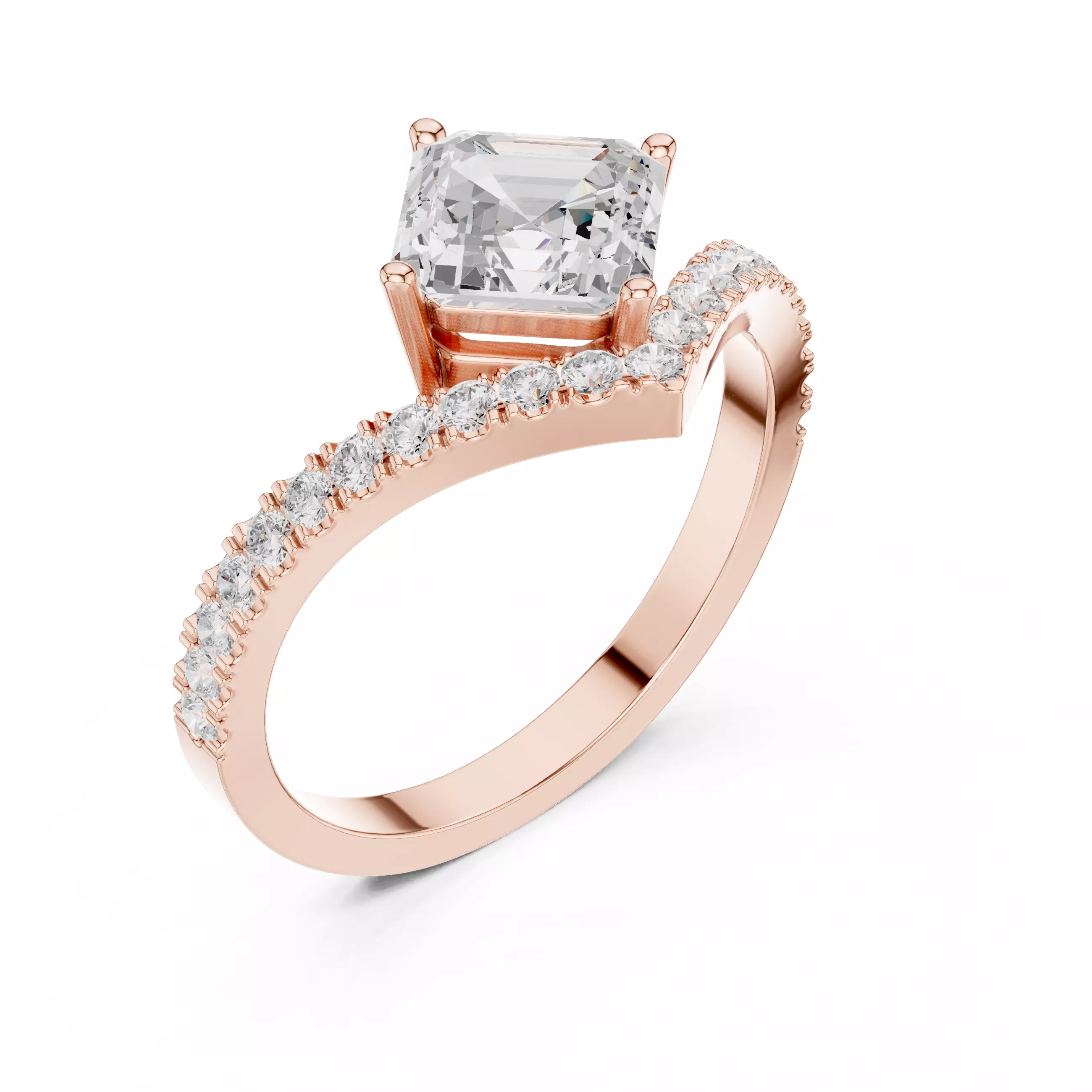 V Shape Chevron Curve Asscher Cut Wedding Ring 3DM STL Video 3D print model_4