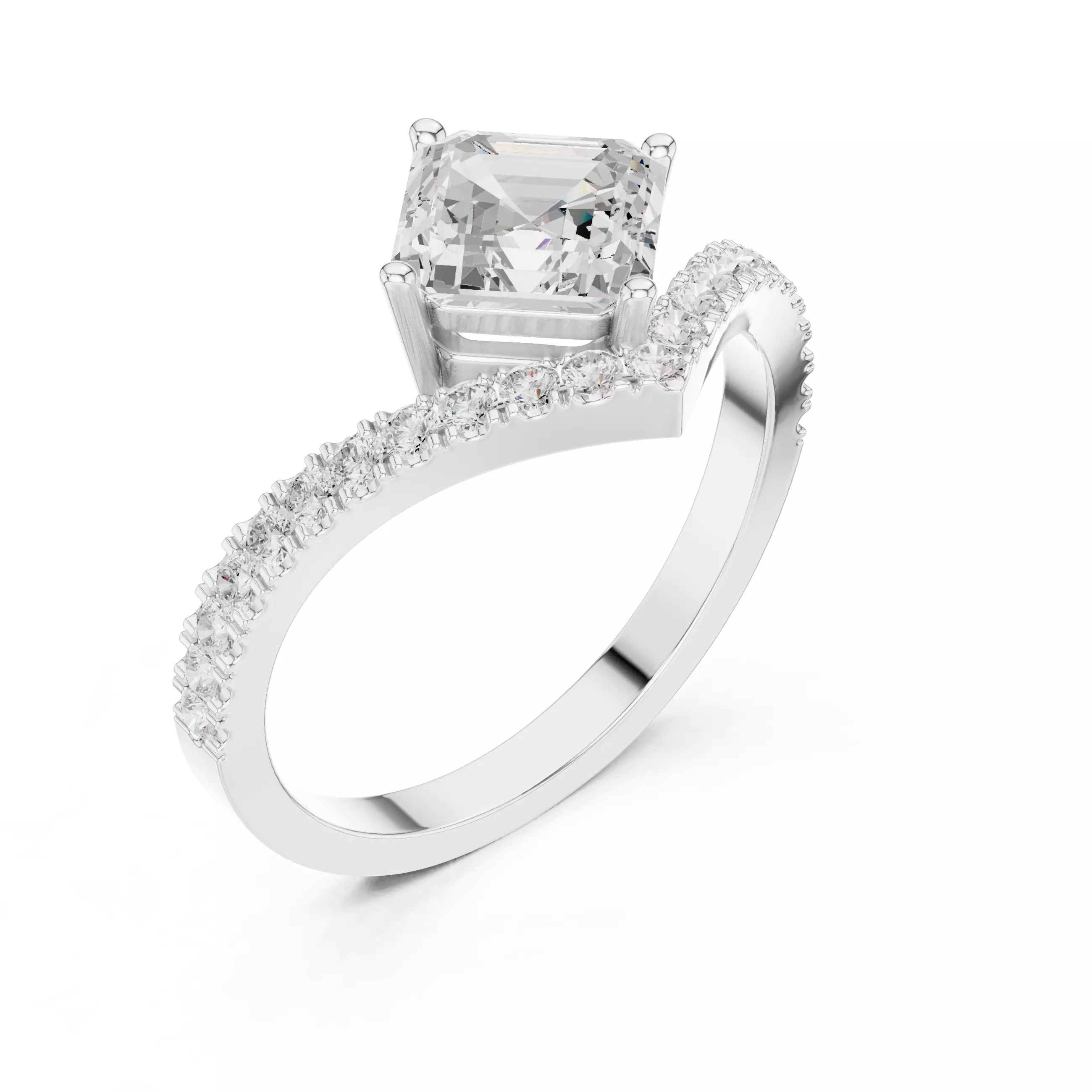 V Shape Chevron Curve Asscher Cut Wedding Ring 3DM STL Video 3D print model_6