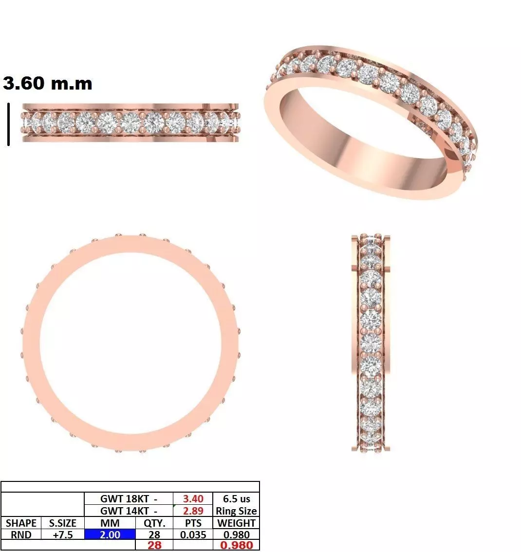 2mm Round Cut Diamond Full Eternity Wedding Band 3DM STL Video 3D print model_15