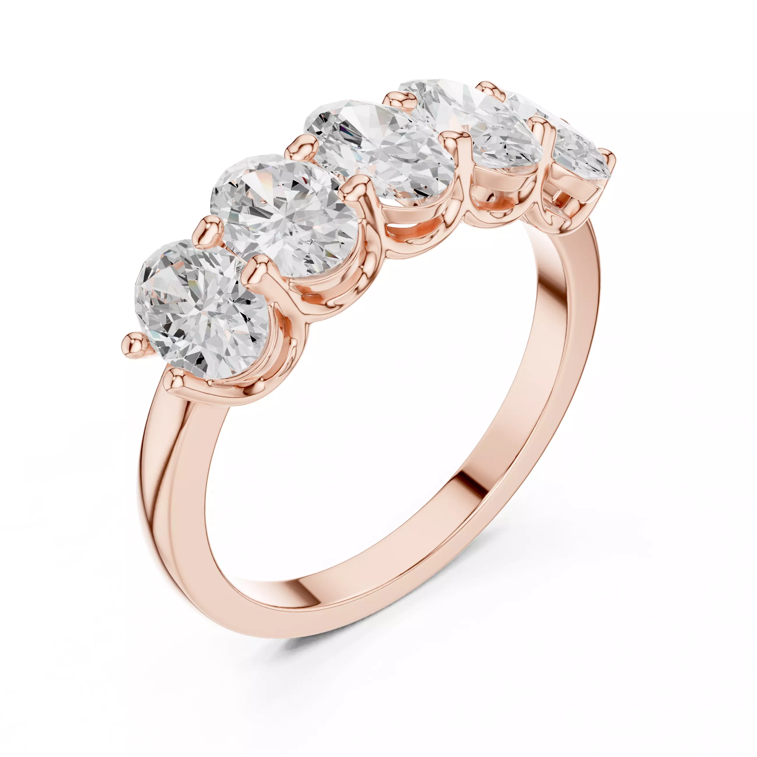 6x4mm Oval Cut Five Stone Engagement Wedding Band 3DM STL Video 3D print model_4