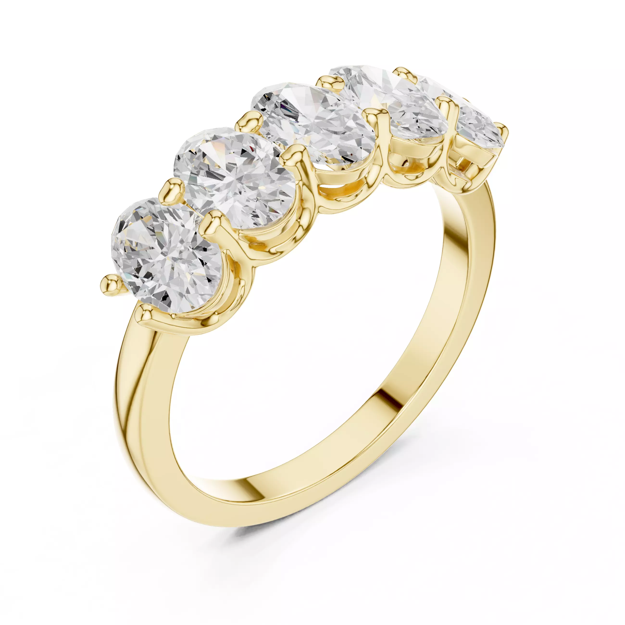 6x4mm Oval Cut Five Stone Engagement Wedding Band 3DM STL Video 3D print model_8