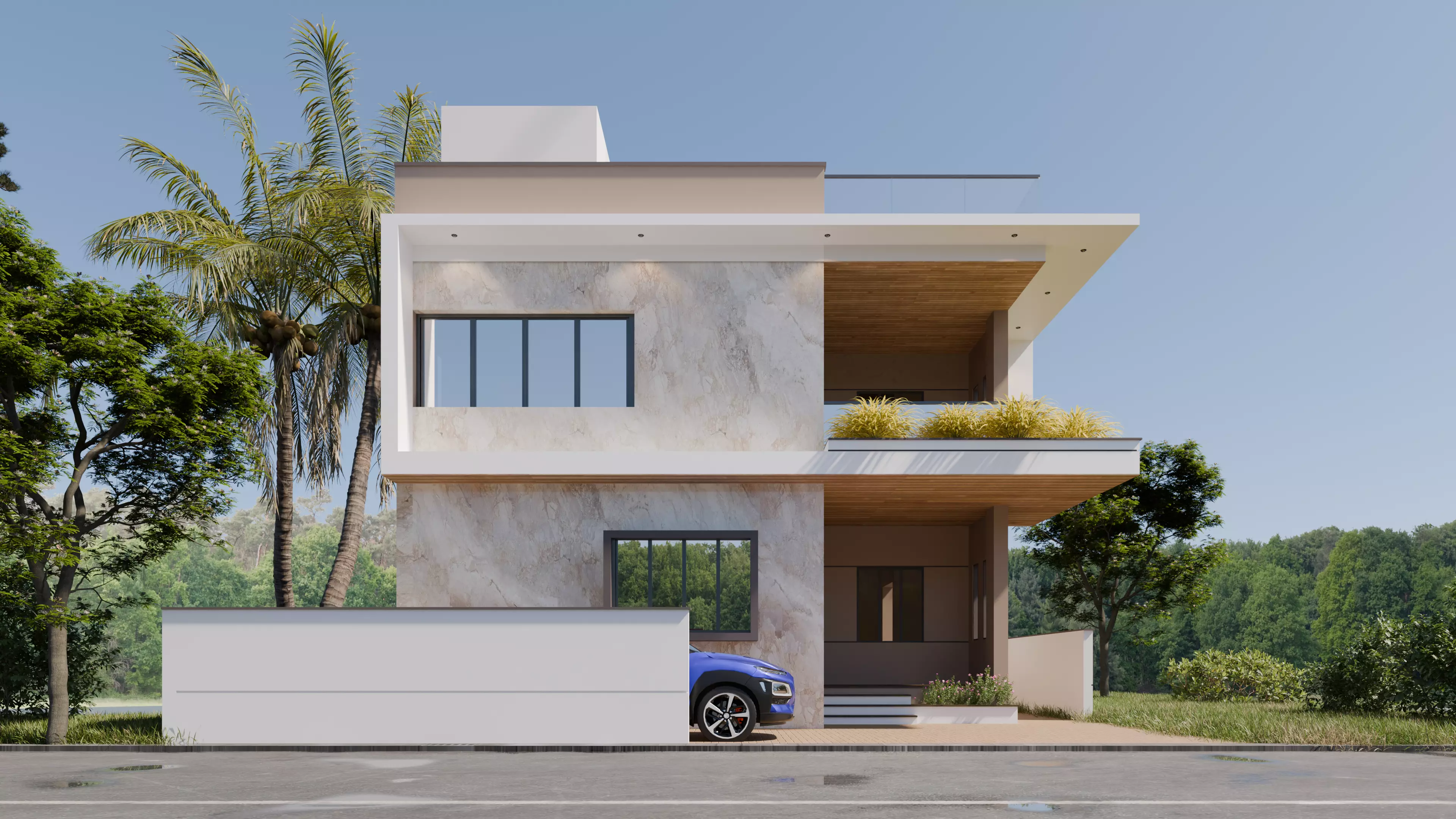 Modern Two-Storey House Free 3D model_3